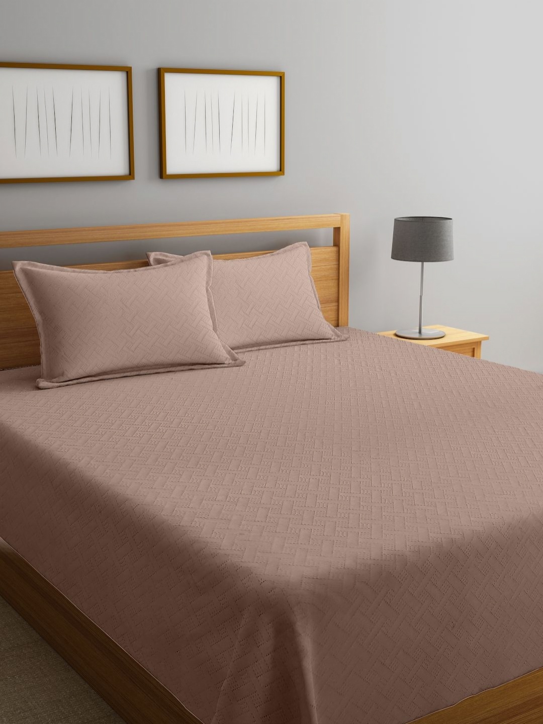 

SOKNACK Peach 3 Pieces Striped Double Bed Queen Bed Covers 2.54 m x 2.2 m