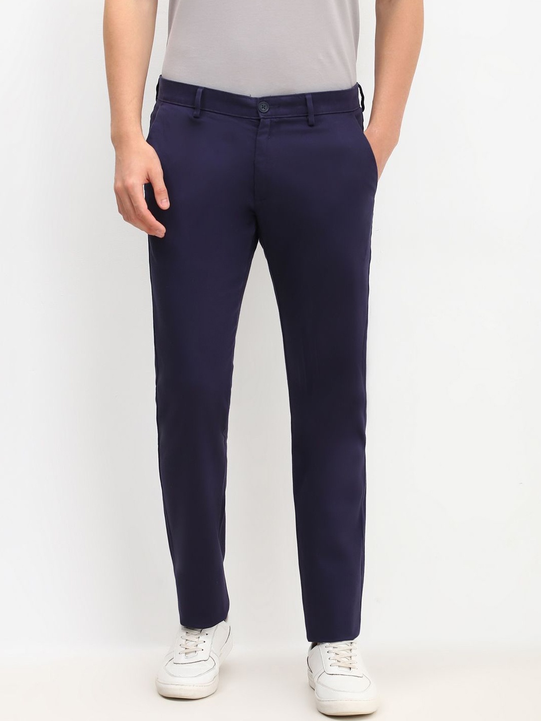 

Allen Solly Men Slim Fit Mid-Rise Cotton Trousers, Navy blue