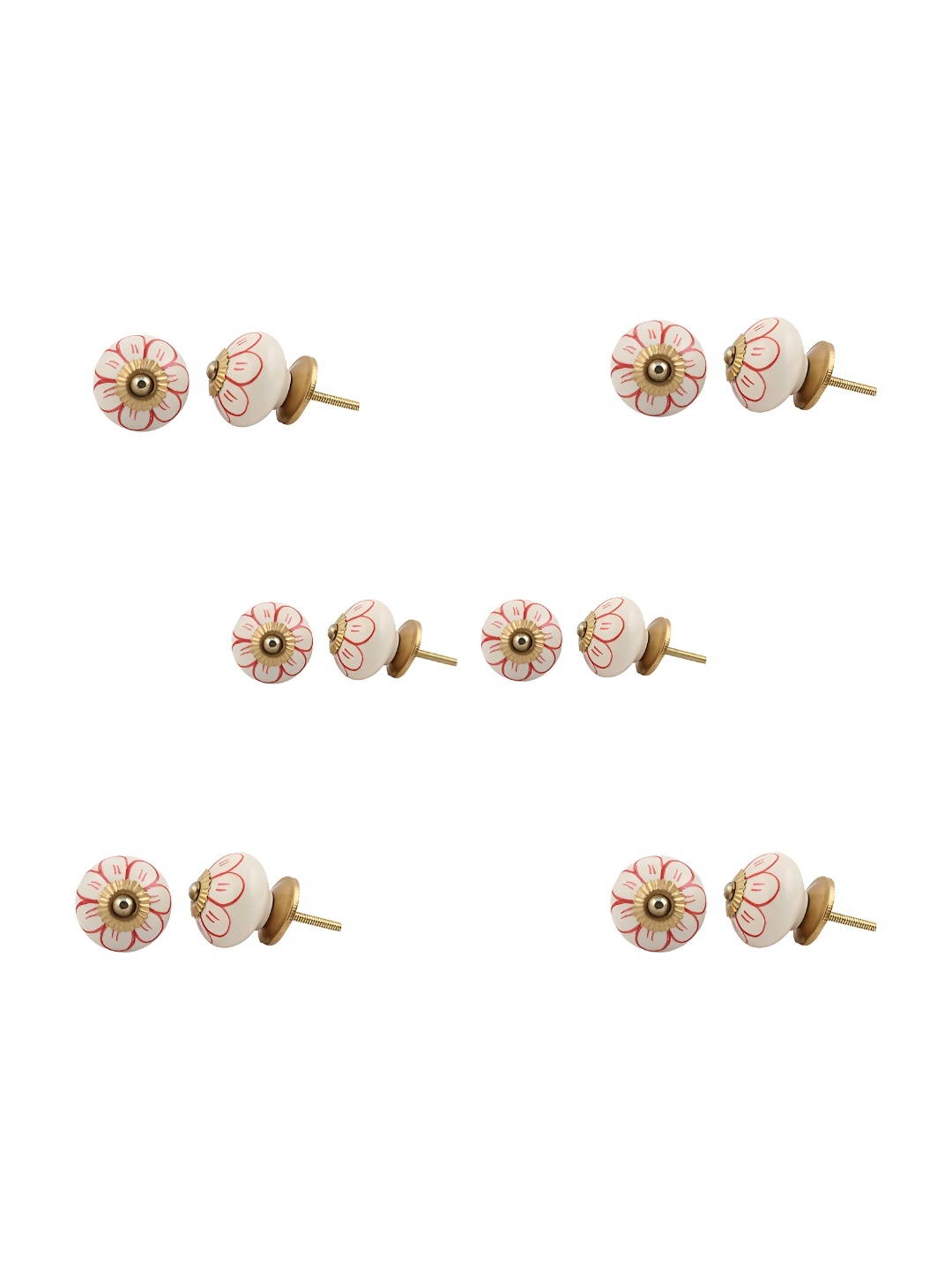 

Indianshelf 6-Pcs Red & White Textured Ceramic Sunflower Knobs