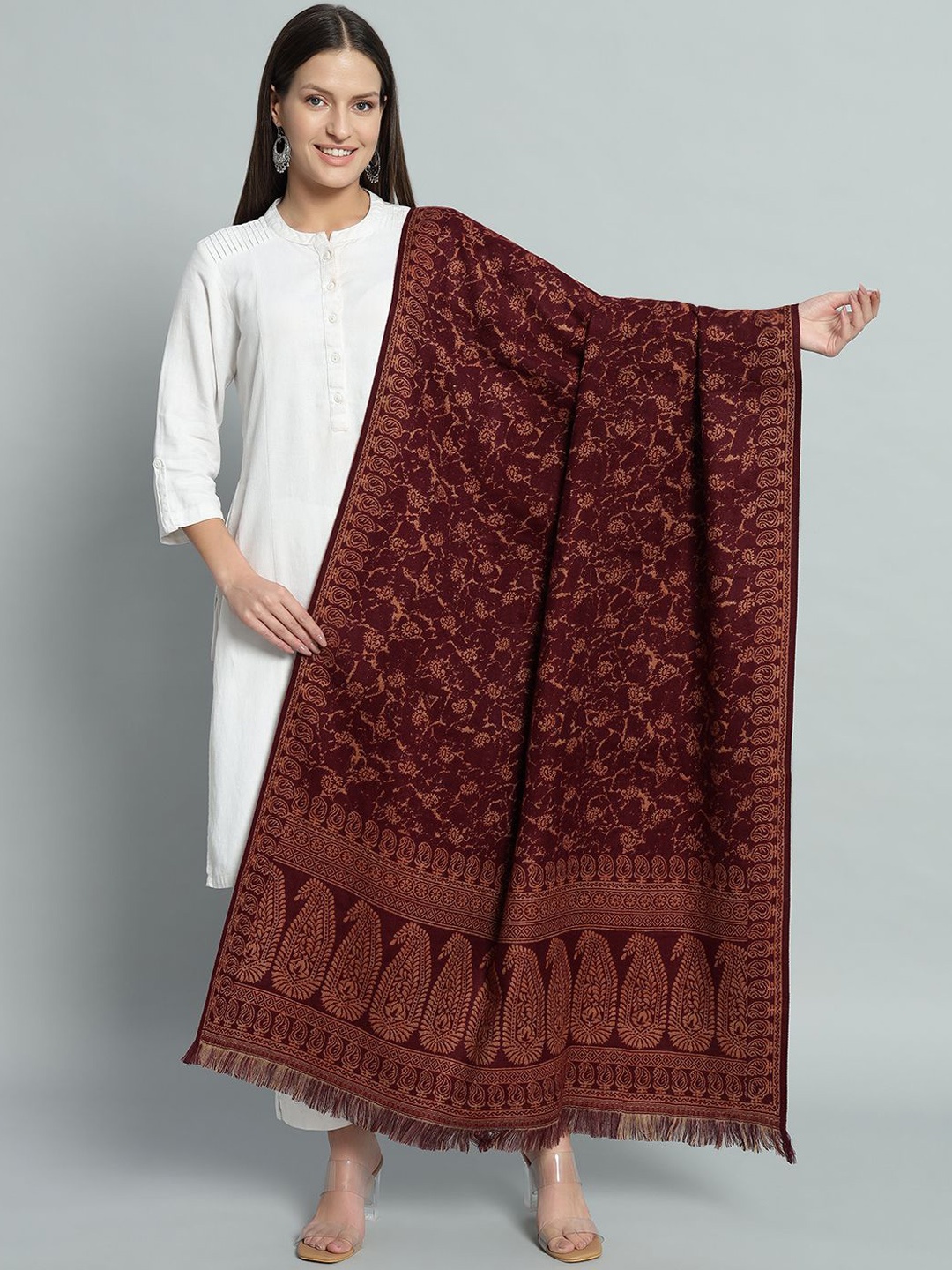 

HANDICRAFT PALACE Women Paisley Woven Design Shawl, Maroon