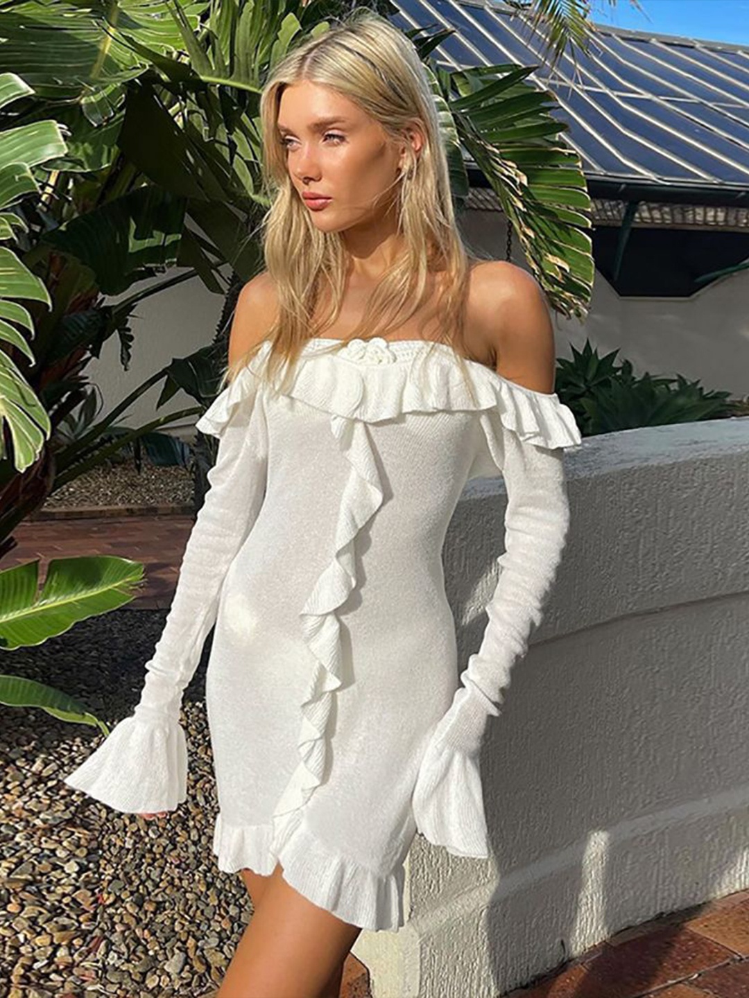 

StyleCast x Revolte Women Ruffled Bodycon Mini Dress, White
