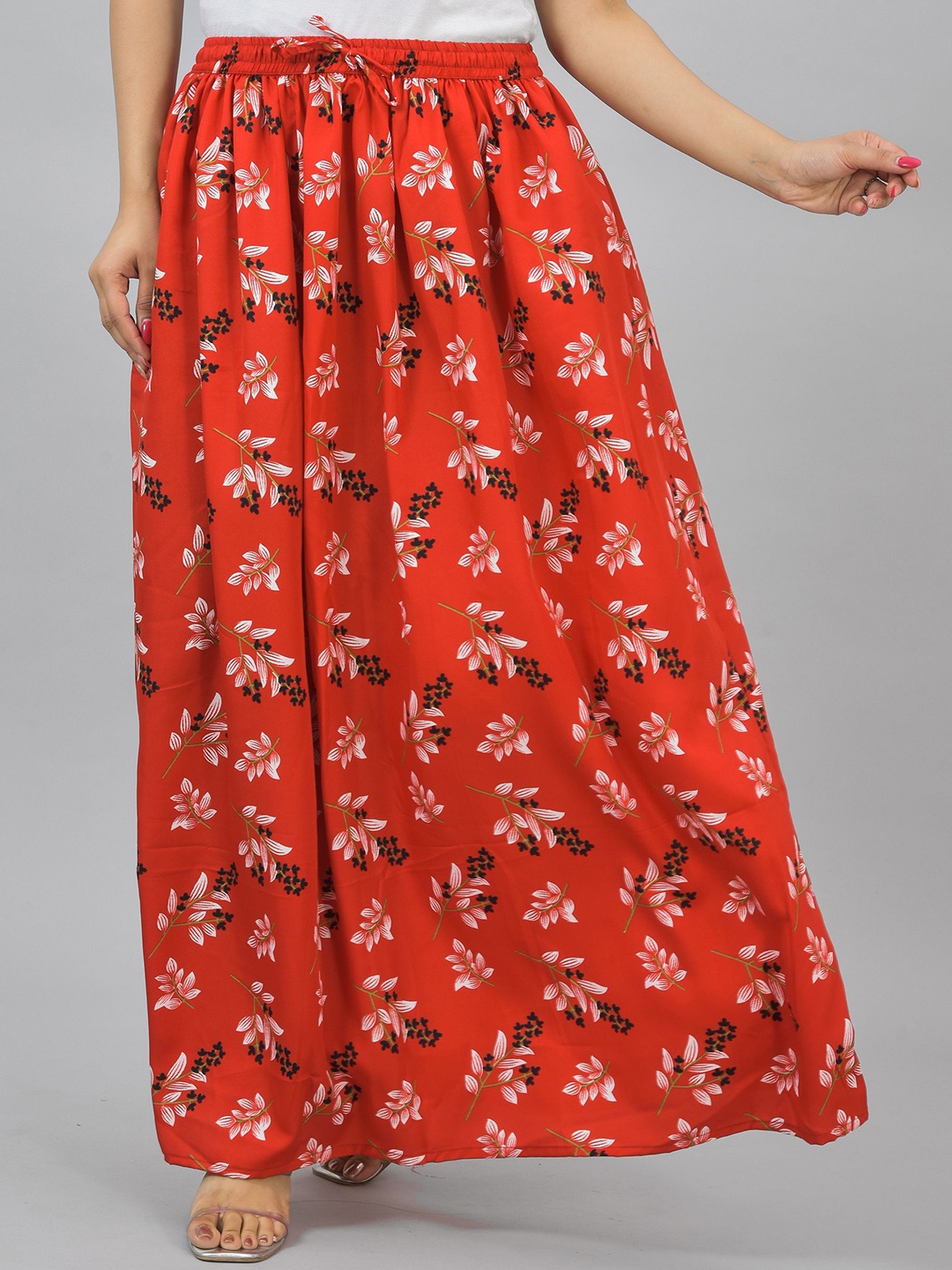 

KALINI Women Floral Printed Flared Maxi Skirt, Red