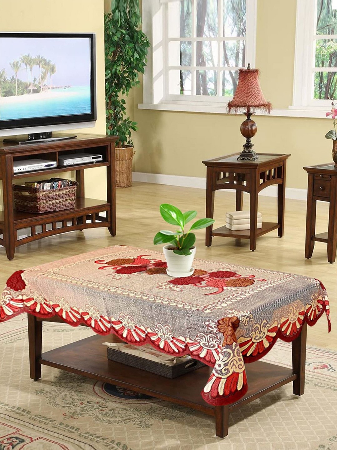 

Kuber Industries Pink Floral Cotton 4-Seater Table Cover