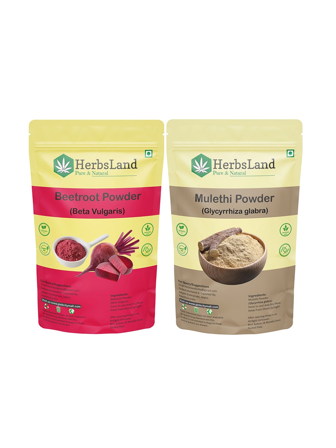 

HerbsLand Set Of 2 100% Pure & Natural Beetroot & Mulethi Facepack Powder-150 g Each, Red