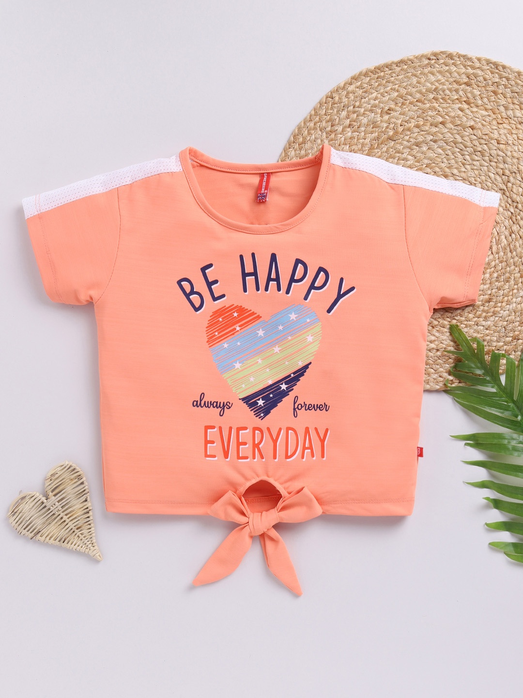 

Here&Now X Game Begins Printed Waist Tie-Ups Crop Top, Orange