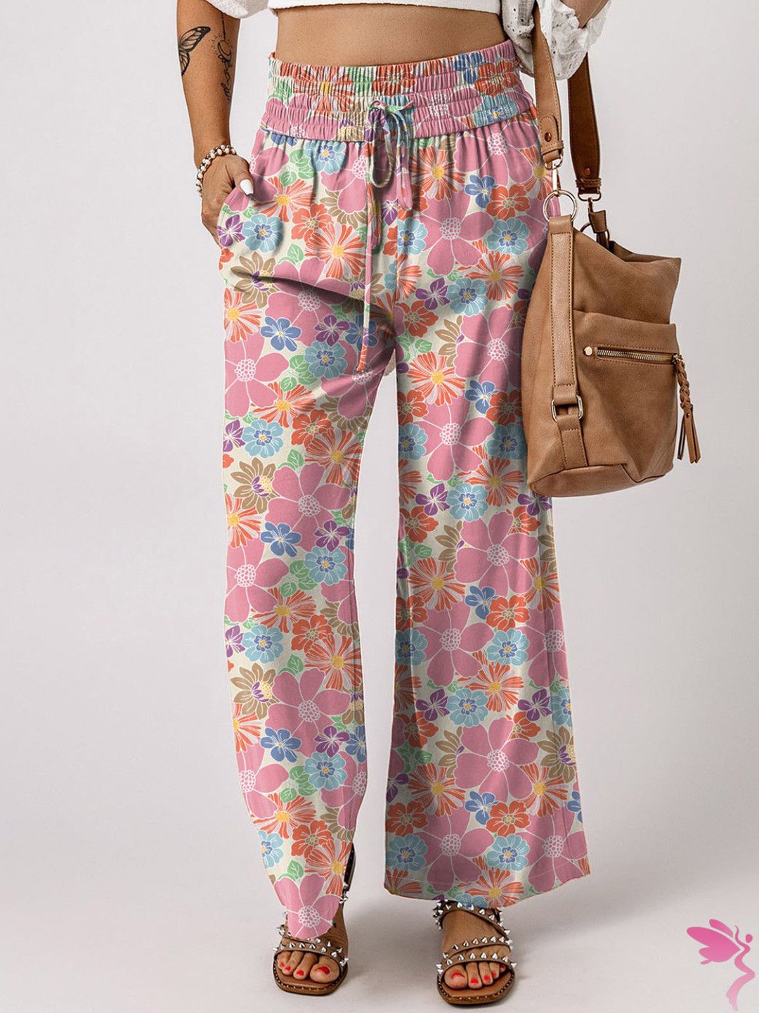 

StyleCast Women Floral Printed Regular Fit Cotton Parallel Trouser, Peach