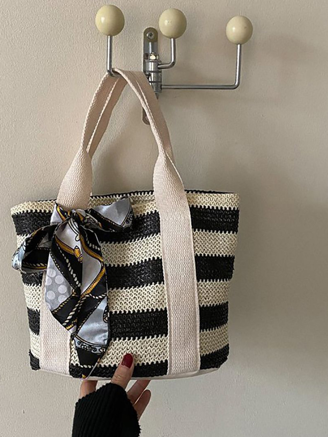 

StyleCast x Revolte Striped Bucket Handheld Bag, Black