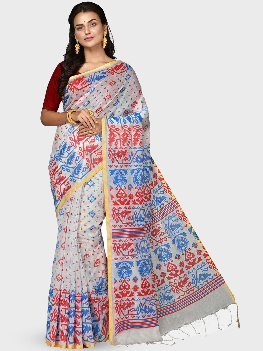 

Crochetin Ethnic Motifs Silk Cotton Saree, White