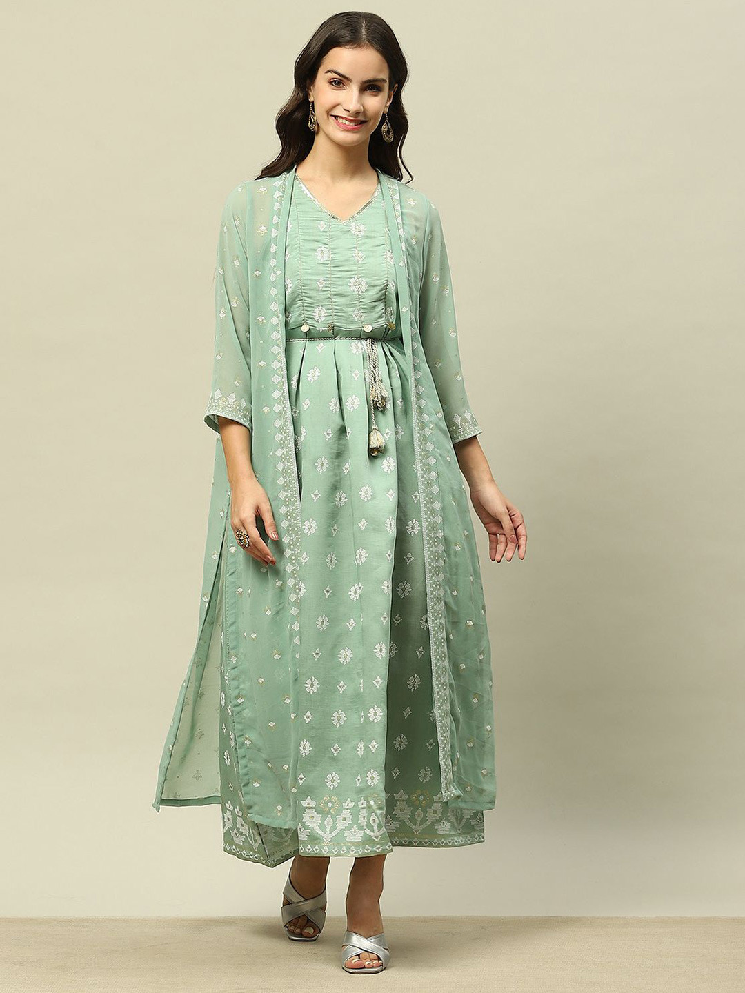 

Rangriti Ethnic Motifs Printed Maxi Ethnic Dress, Green