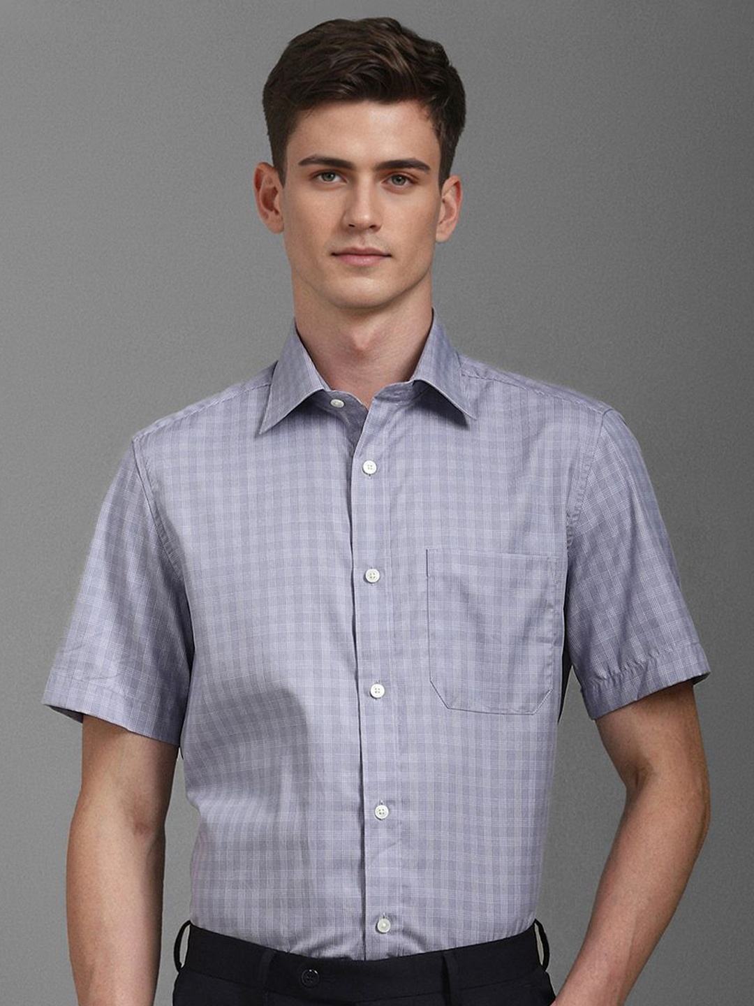 

Louis Philippe Men Classic Opaque Checked Formal Shirt, Grey