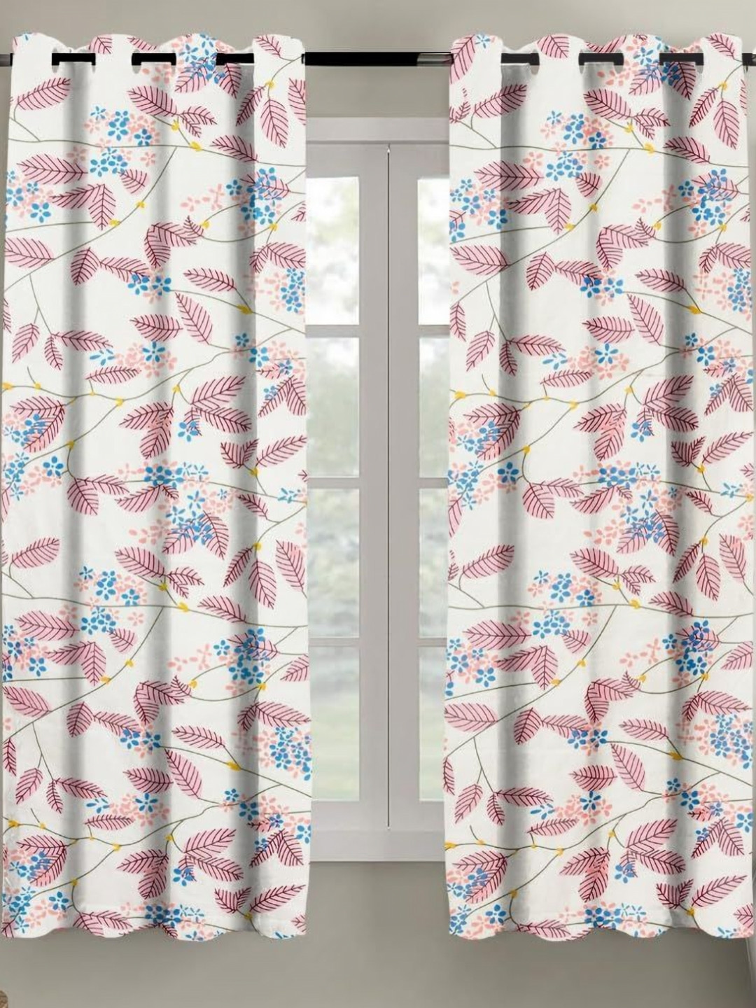 

Myntra Elegant Homes Pink & Blue Set of 2 Floral Sheer Window