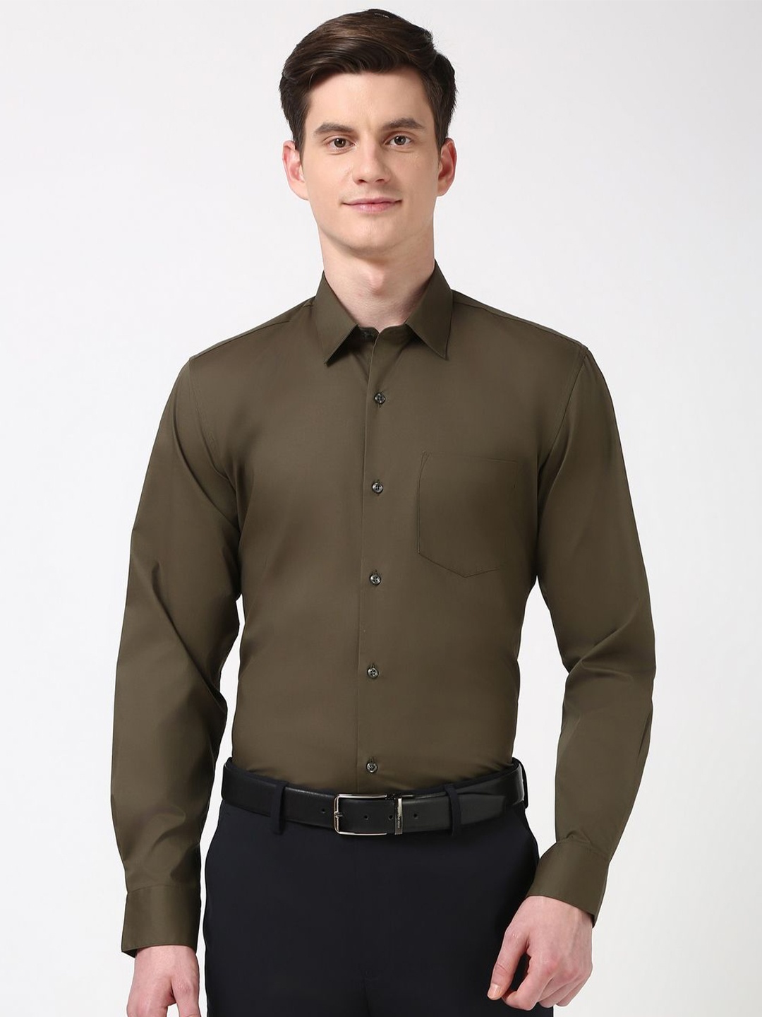 

Peter England Men Slim Fit Opaque Formal Shirt, Olive