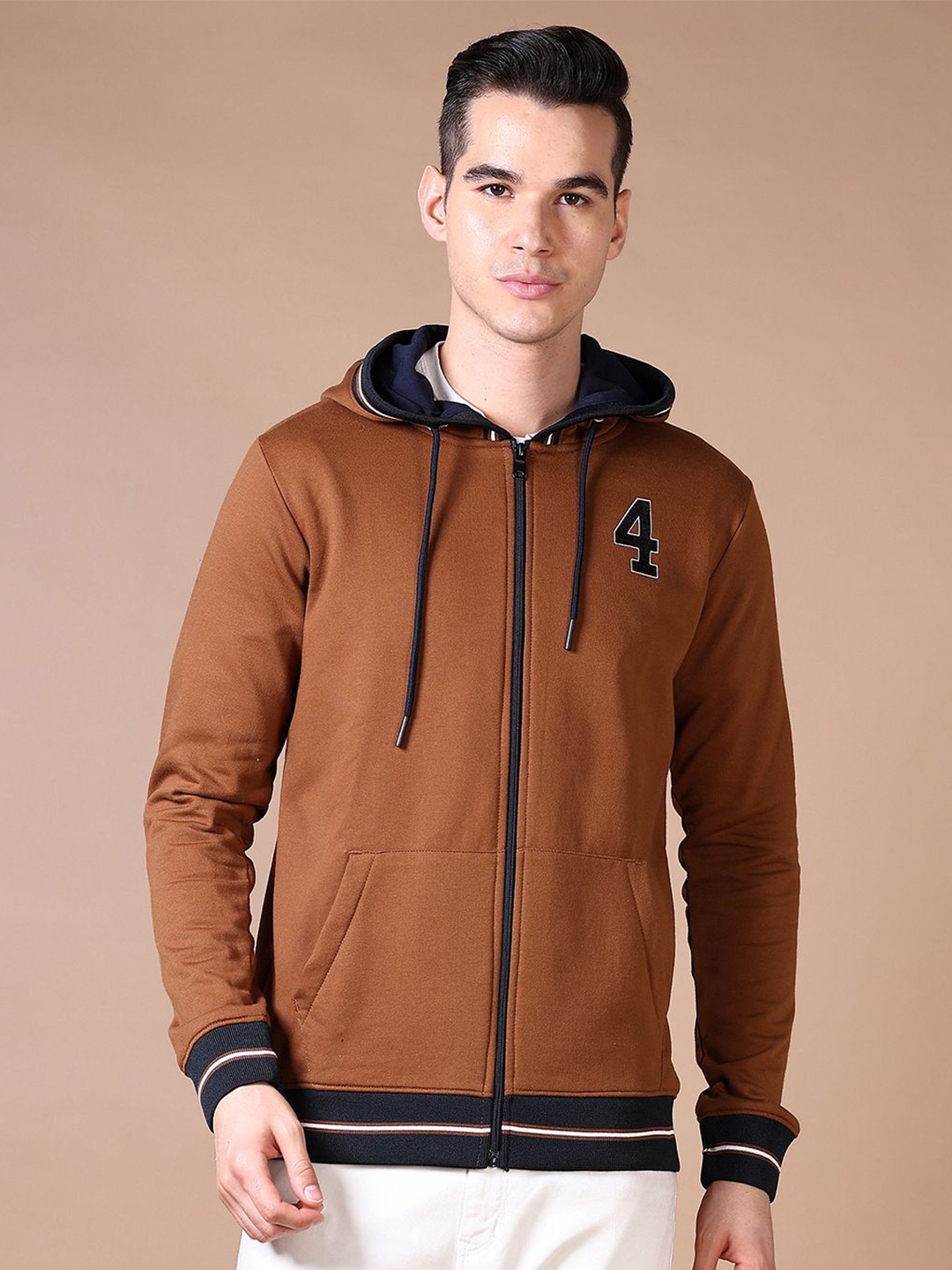

V-Mart Men Cotton Printed Hooded Sweatshirt, Tan