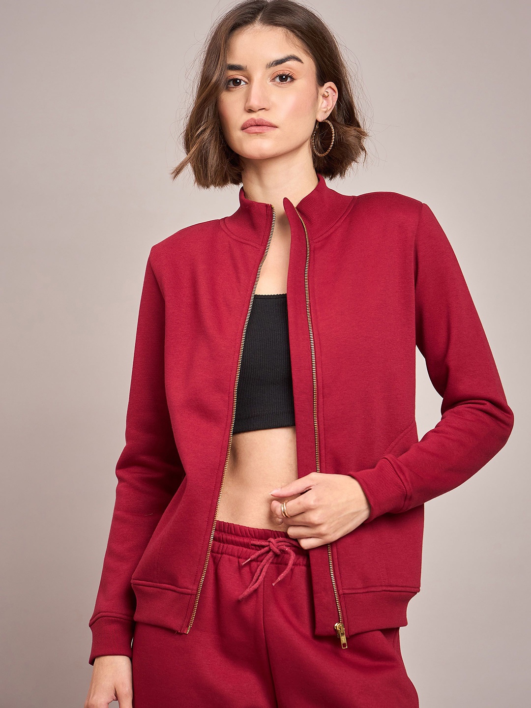 

SASSAFRAS Women Fleece Sporty Jacket, Maroon