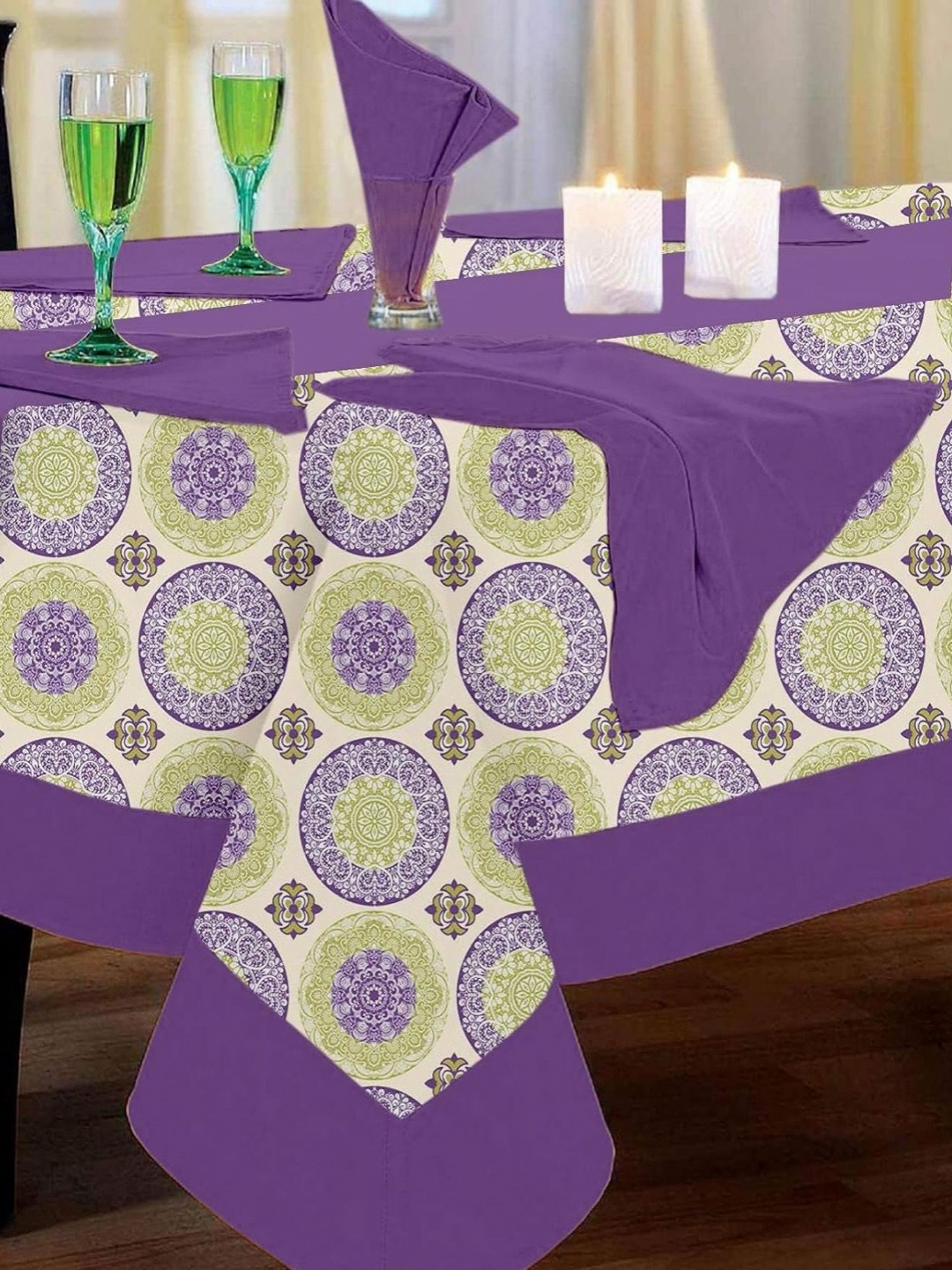 

Lushomes 14-Pcs 12 Seater Printed Pure Cotton Table Linen Set, Purple