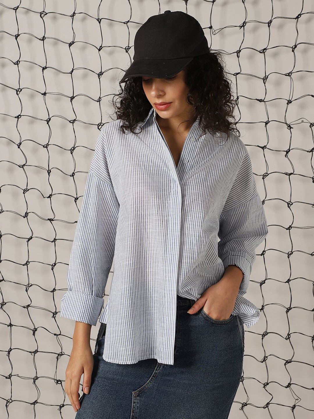 

Hubberholme Women Classic Semi Sheer Striped Casual Shirt, Blue