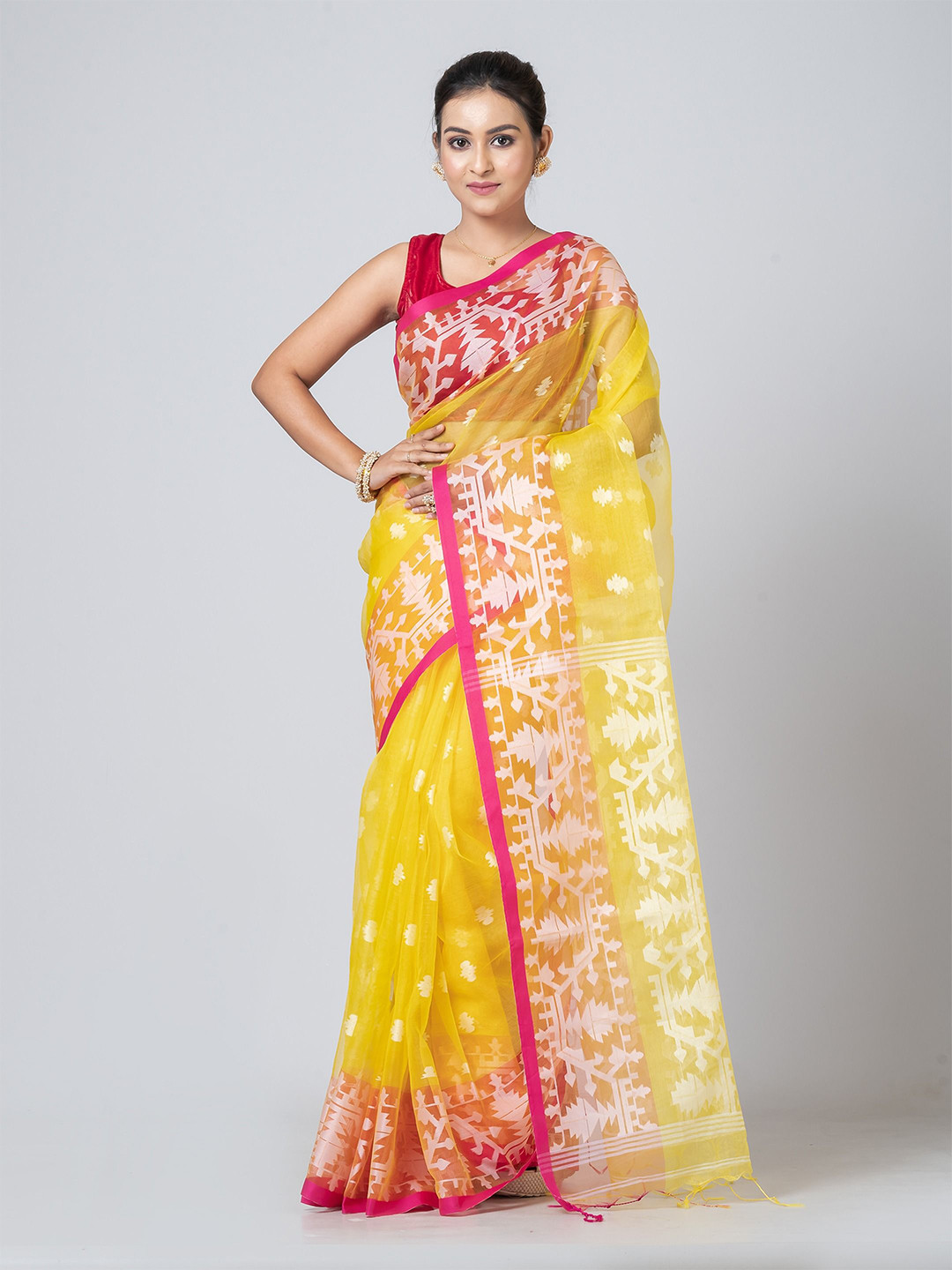 

PUKU Woven Design Saree, Yellow