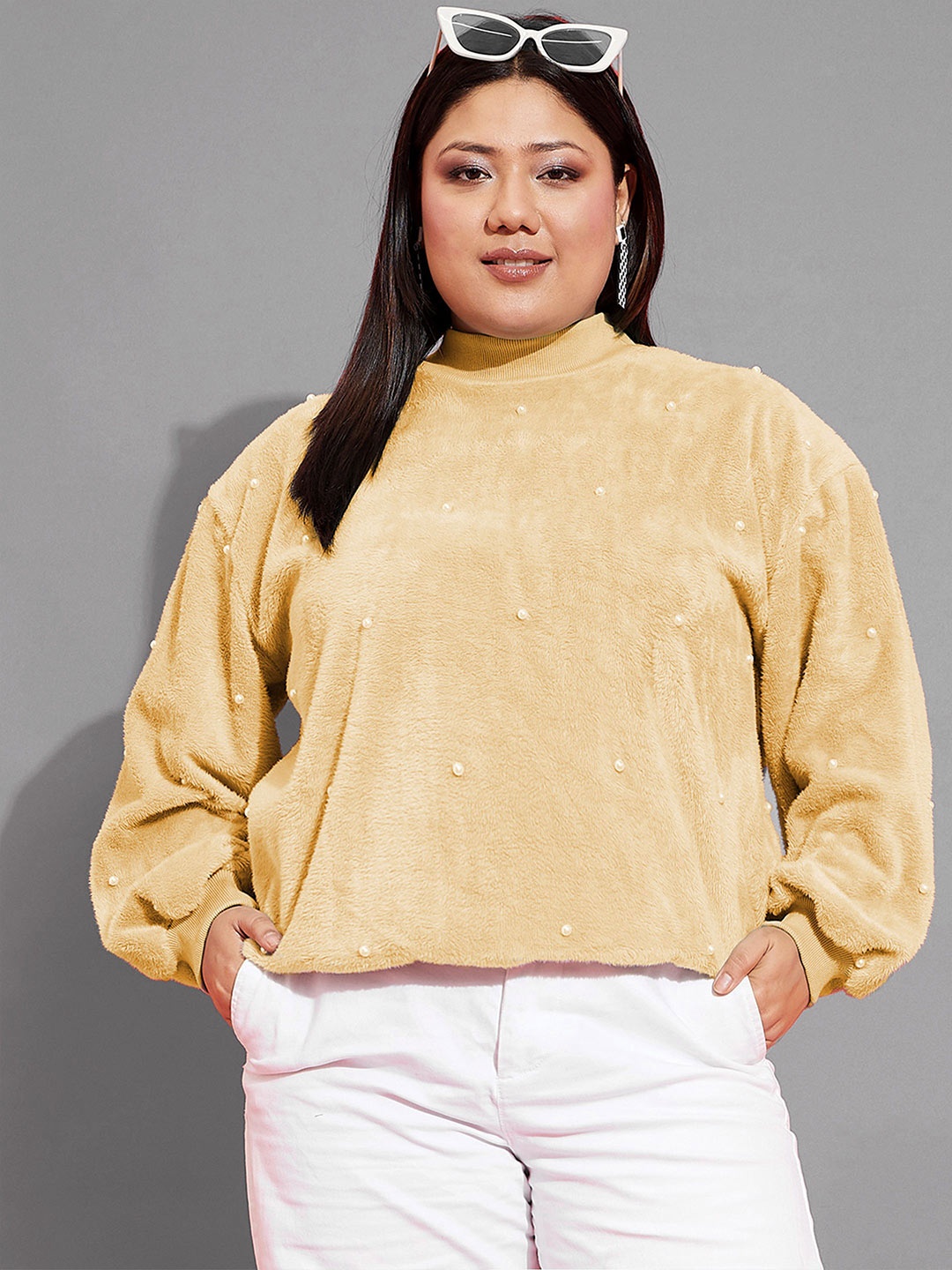 

SASSAFRAS Curve Women Embellished Sweatshirt, Brown