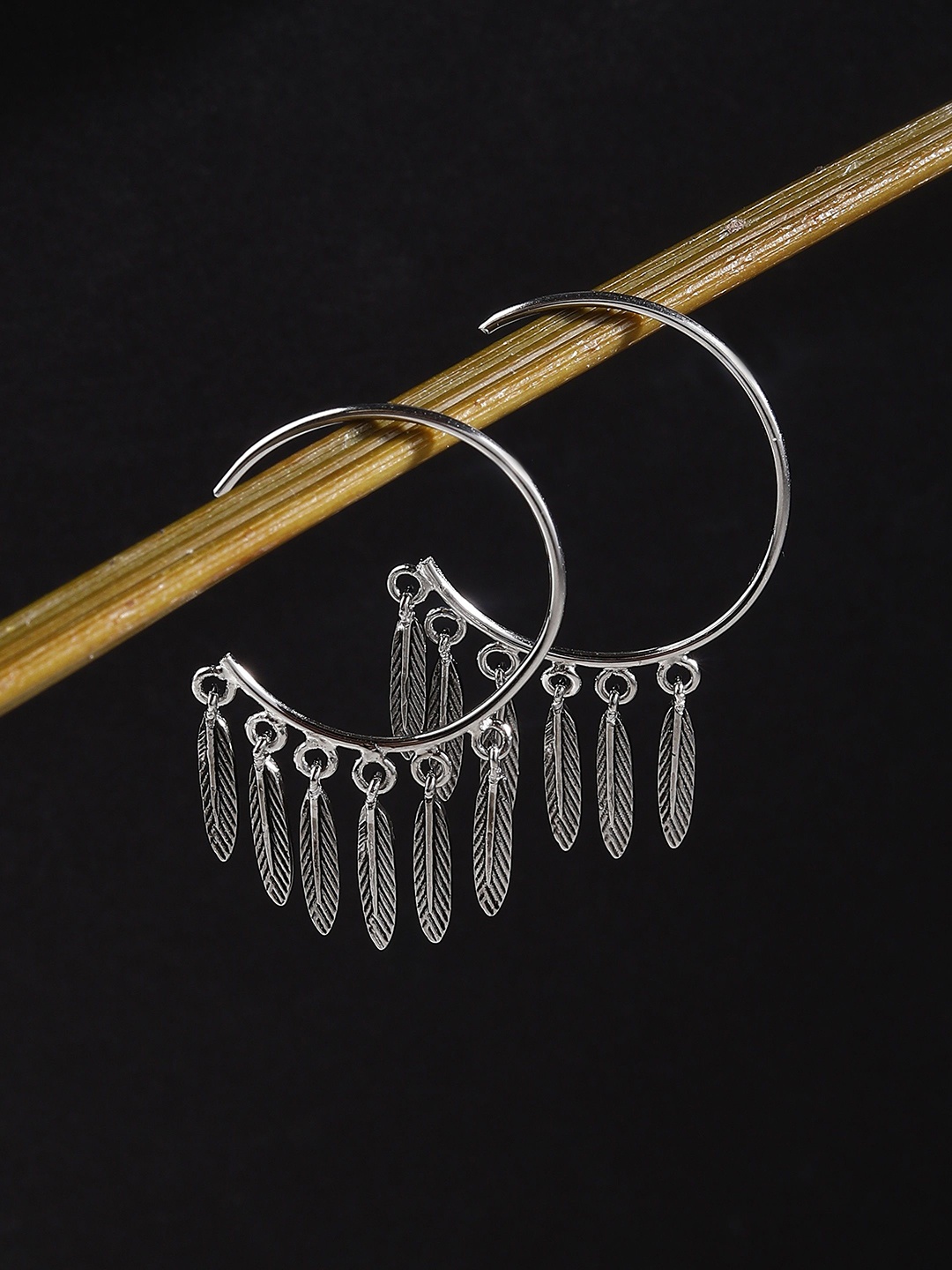 

DIAVO Rhodium Plated 925 Sterling Silver CZ Studded Contemporary Half Hoop Earrings