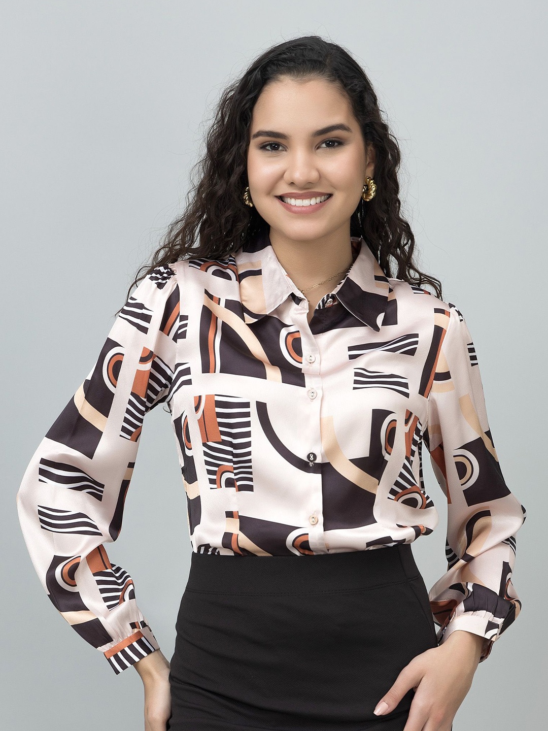 

PURYS Women Classic Casual Satin Shirt, Beige