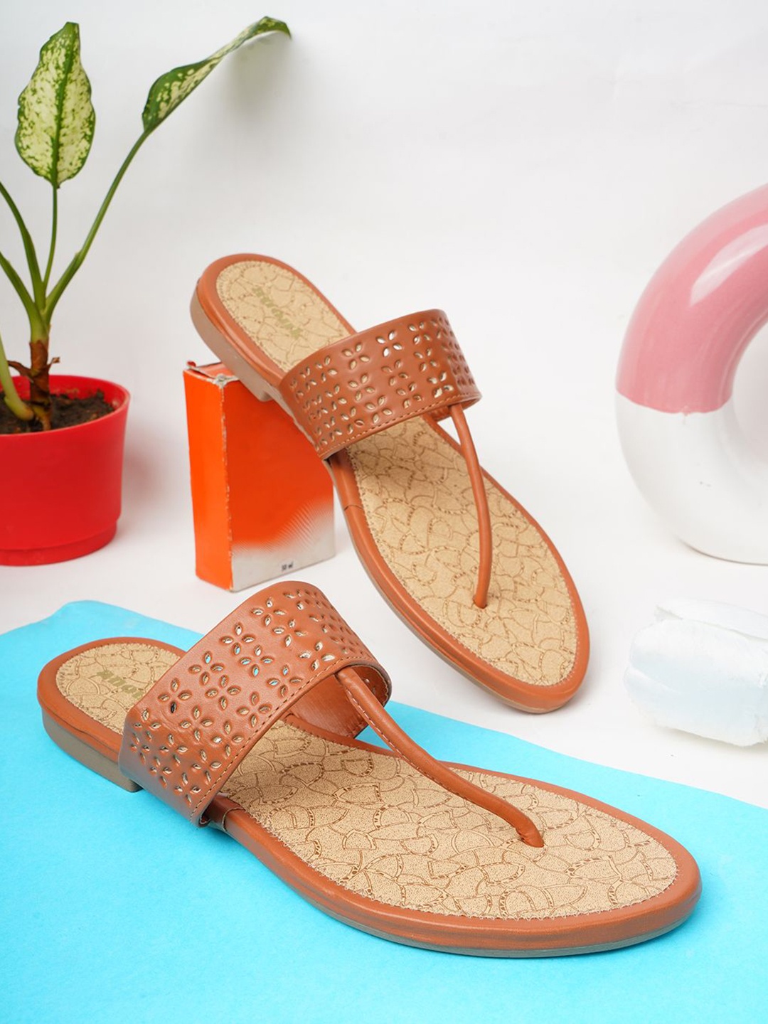 

Anouk Women One Toe Flats with Laser Cuts, Brown