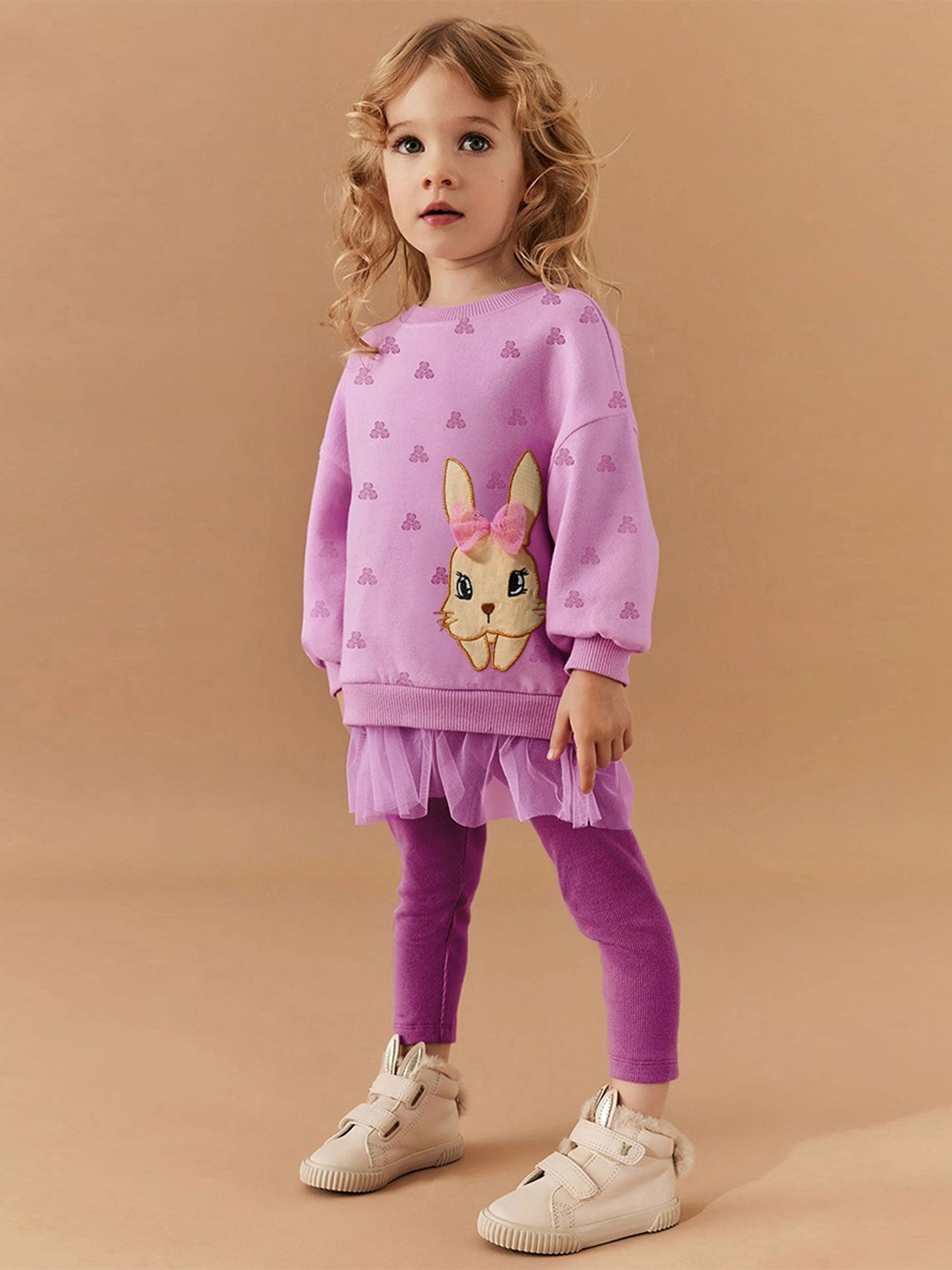 

LULU & SKY Girls Printed Round Neck Long Sleeves Organic Cotton Sweatshirt With Legging, Purple