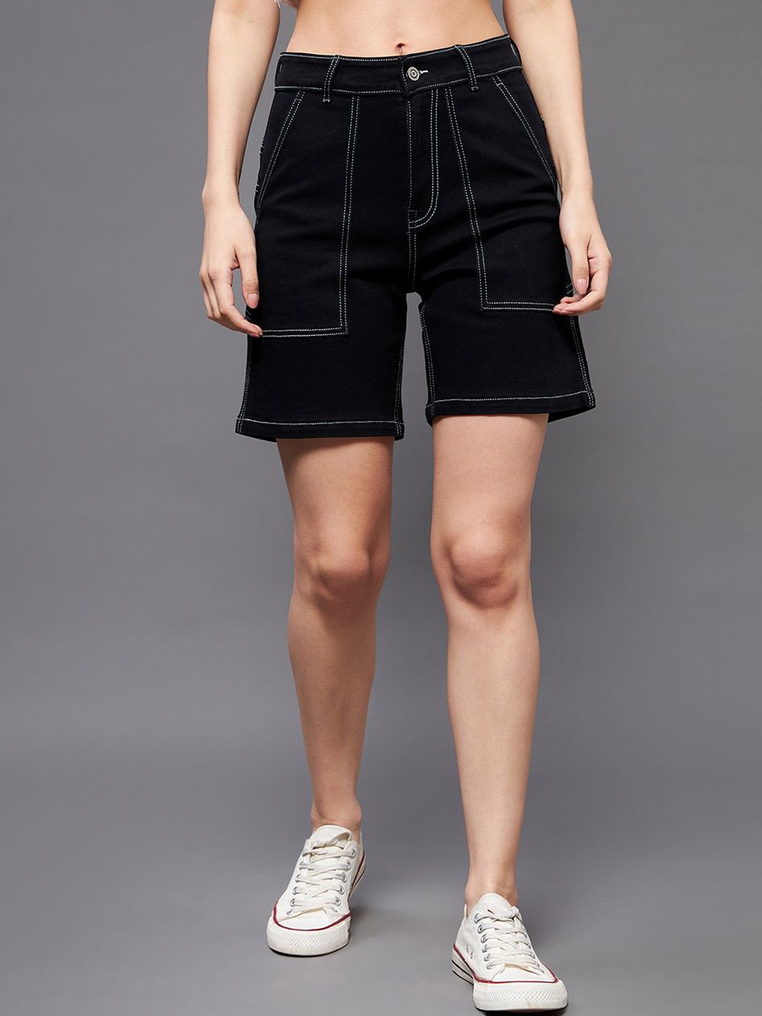 

Miss Chase Women High-Rise Denim Shorts, Black