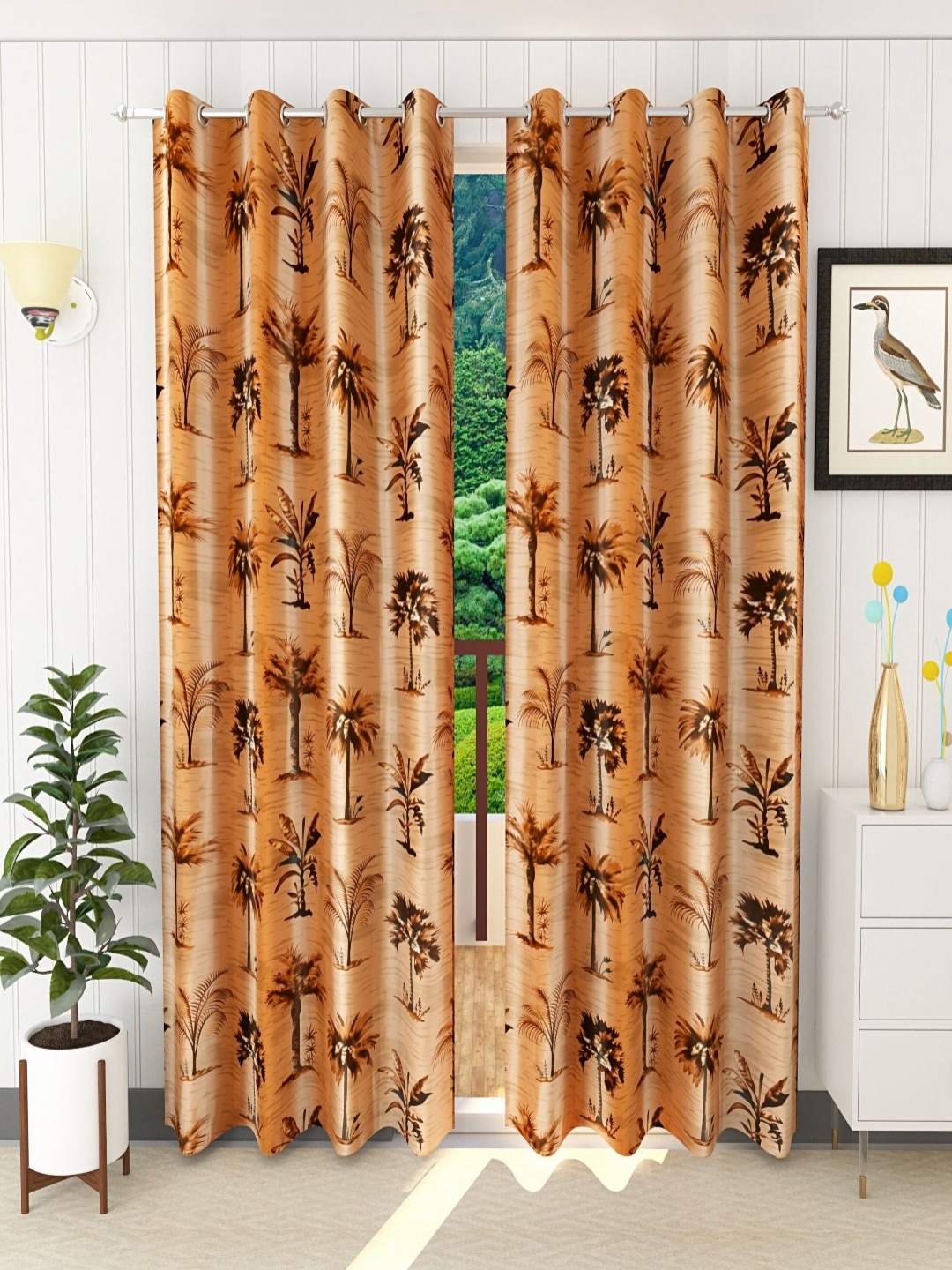 

Aura Brown & Black Set of 2 Floral Room Darkening Long Door Curtain