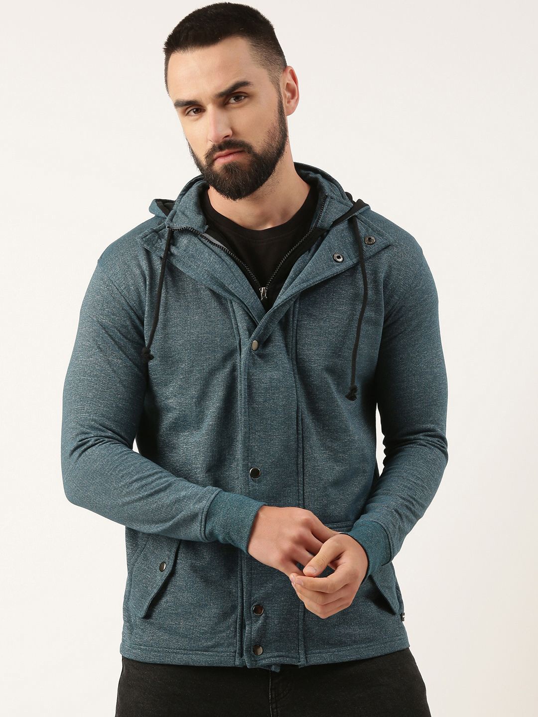 

ARISE Men Hooded Front-Open Sweatshirt, Teal