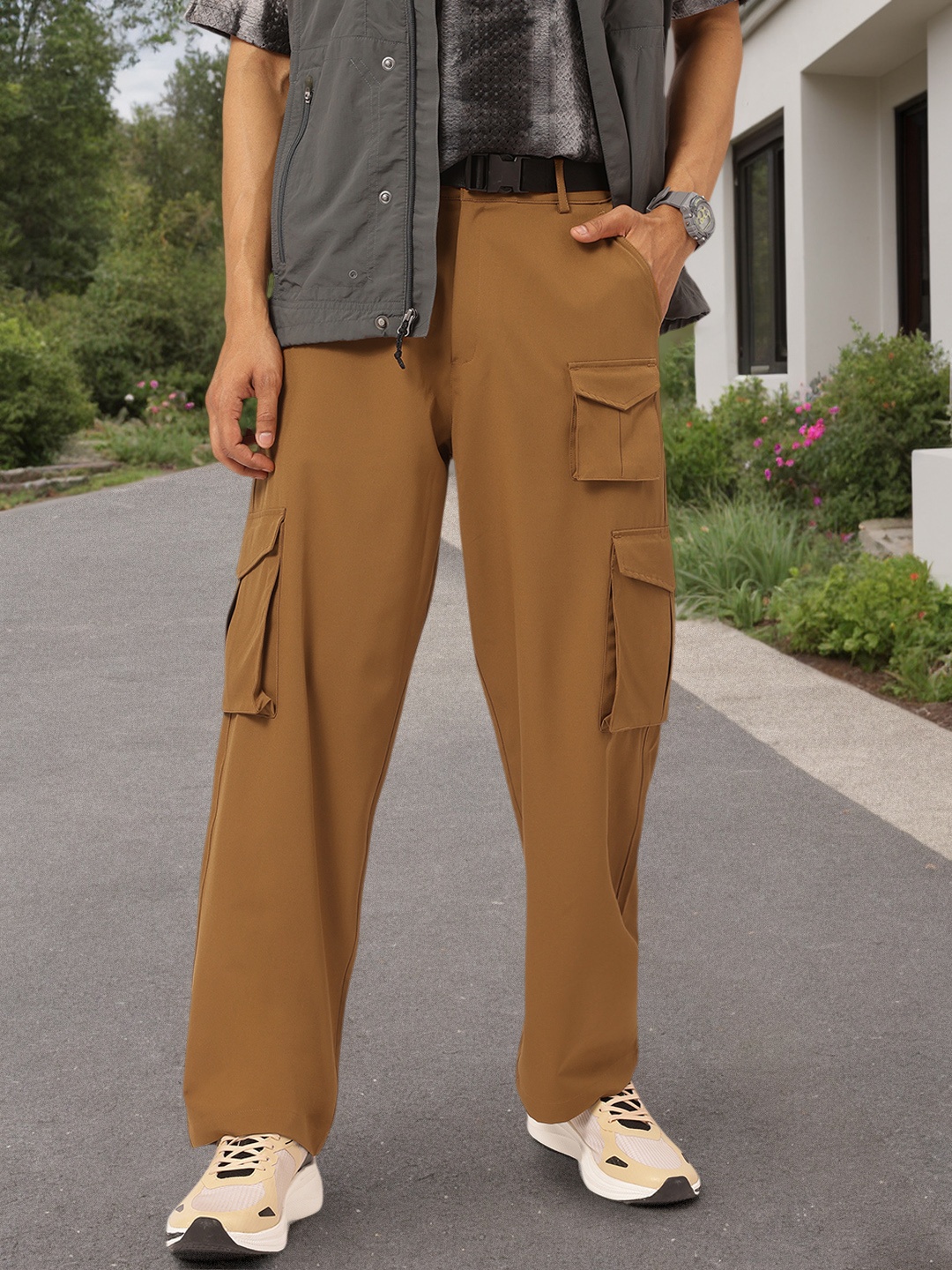 

Kook N Keech Men Everyday Utility Cargo Style Trousers, Brown