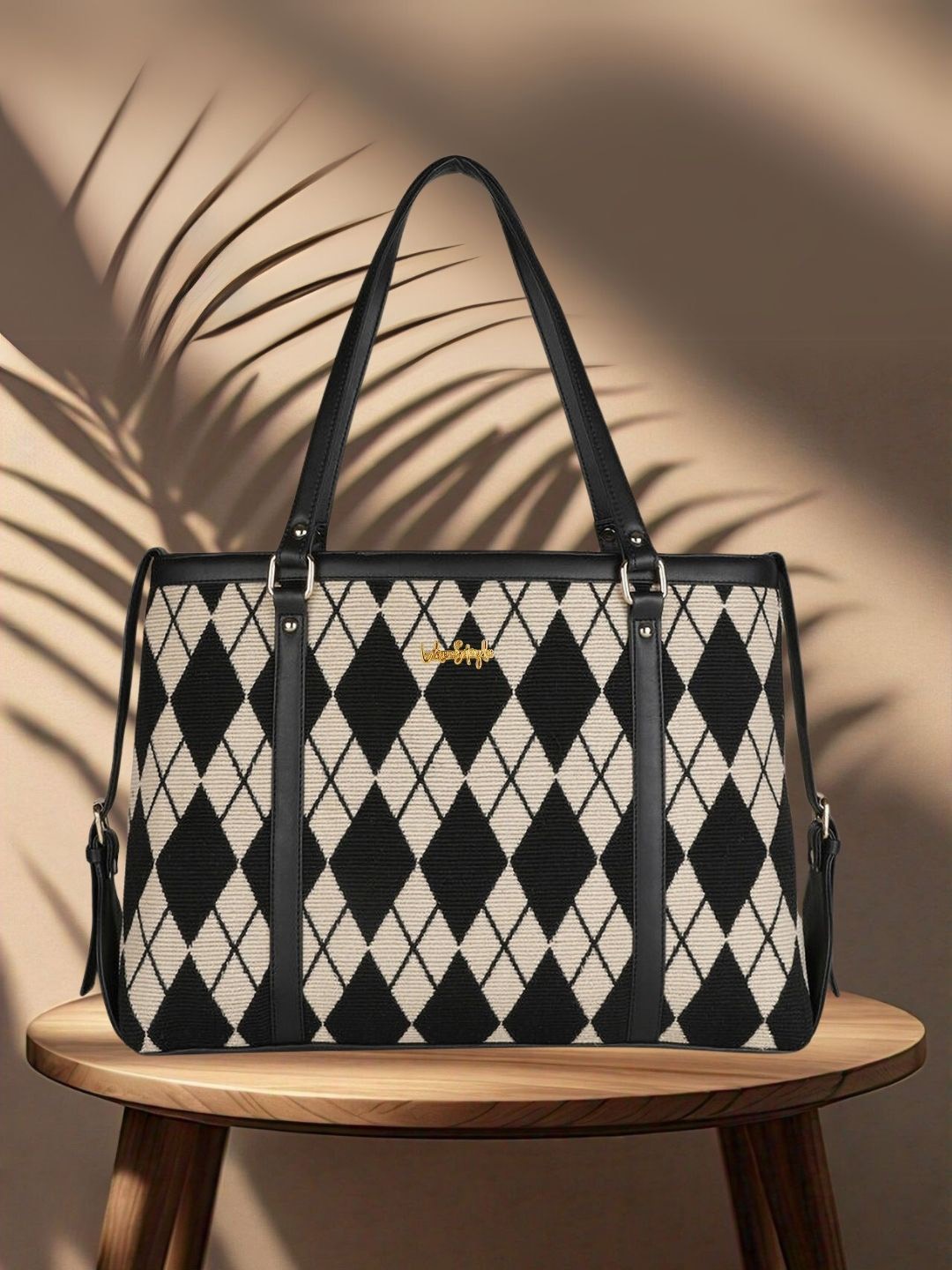 

LIKE STYLE Ethnic Motifs Colourblocked Structured Shoulder Bag, Black
