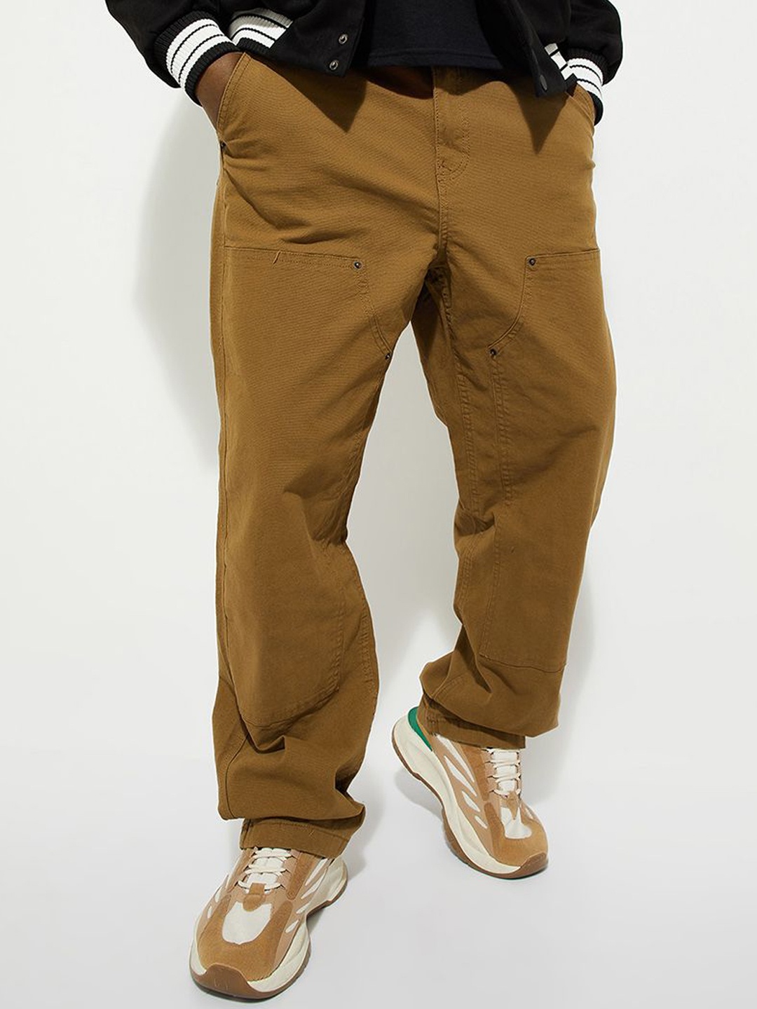 

Max Urb_N Men Solid Loose Fit Cargos Carpenter Pants, Camel brown