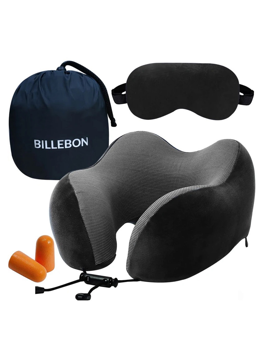 

BILLEBON Black Memory Foam Filled Faux Velvet Breathable Travel Pillow