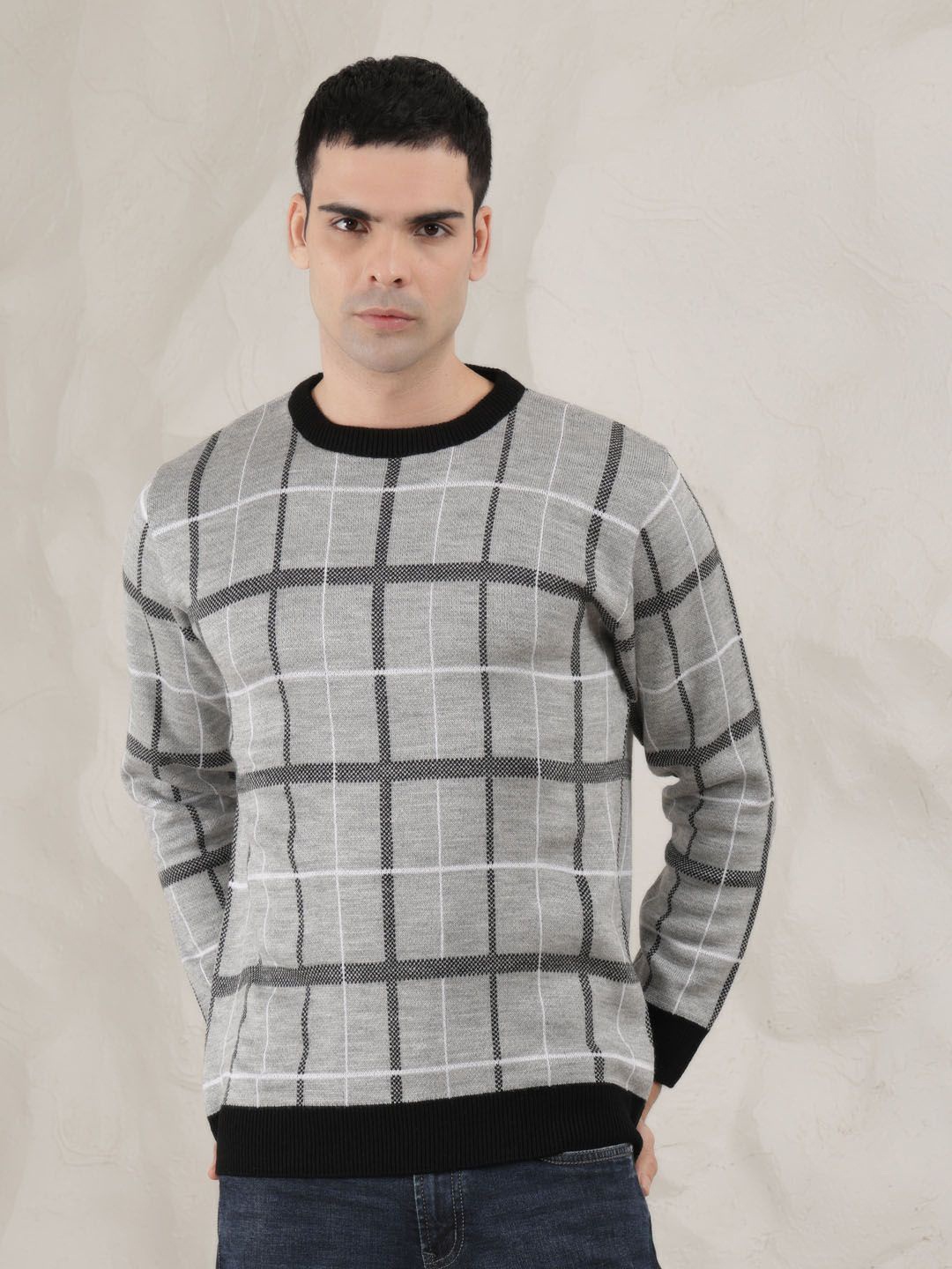 

COBB Men Checked Pullover, Grey