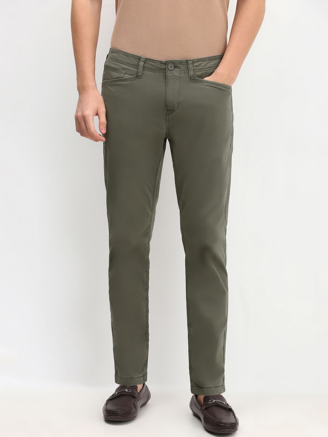 

Allen Solly Men Regular Fit Mid Rise Trousers, Olive