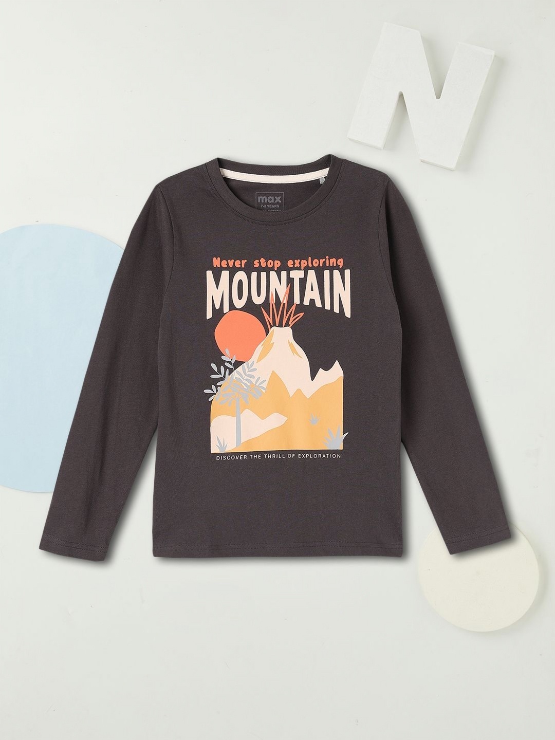 

max Boys Printed Applique T-shirt, Grey