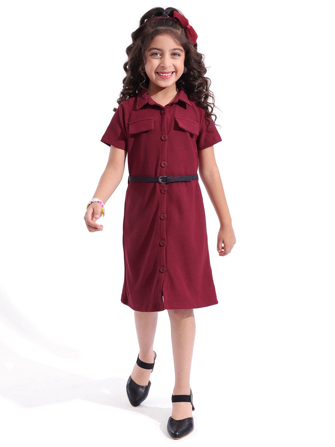 

Hola Bonita Girls Rib Fabric Knit Shirt Dress, Maroon