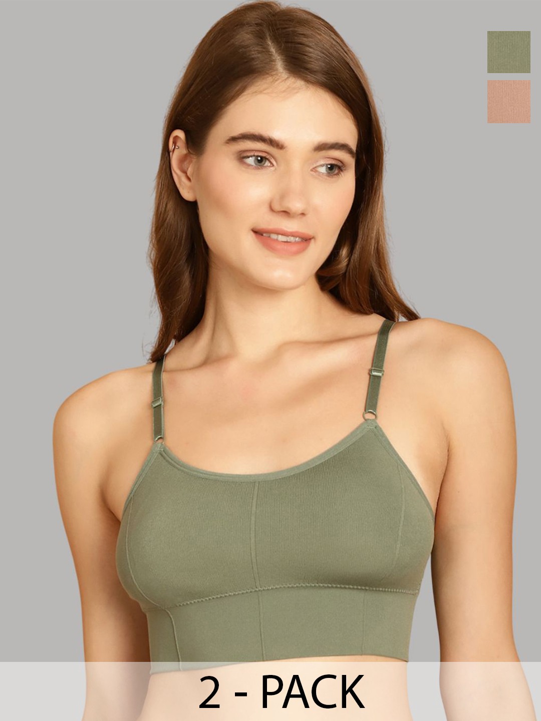

Friskers Pack of 2 Full Coverage Lightly Padded Push-Up Bra, Olive