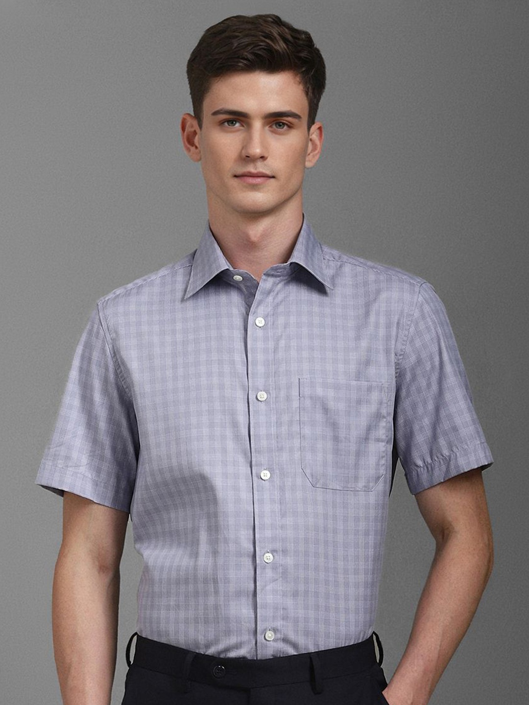 

Louis Philippe Men Classic Opaque Checked Formal Shirt, Grey