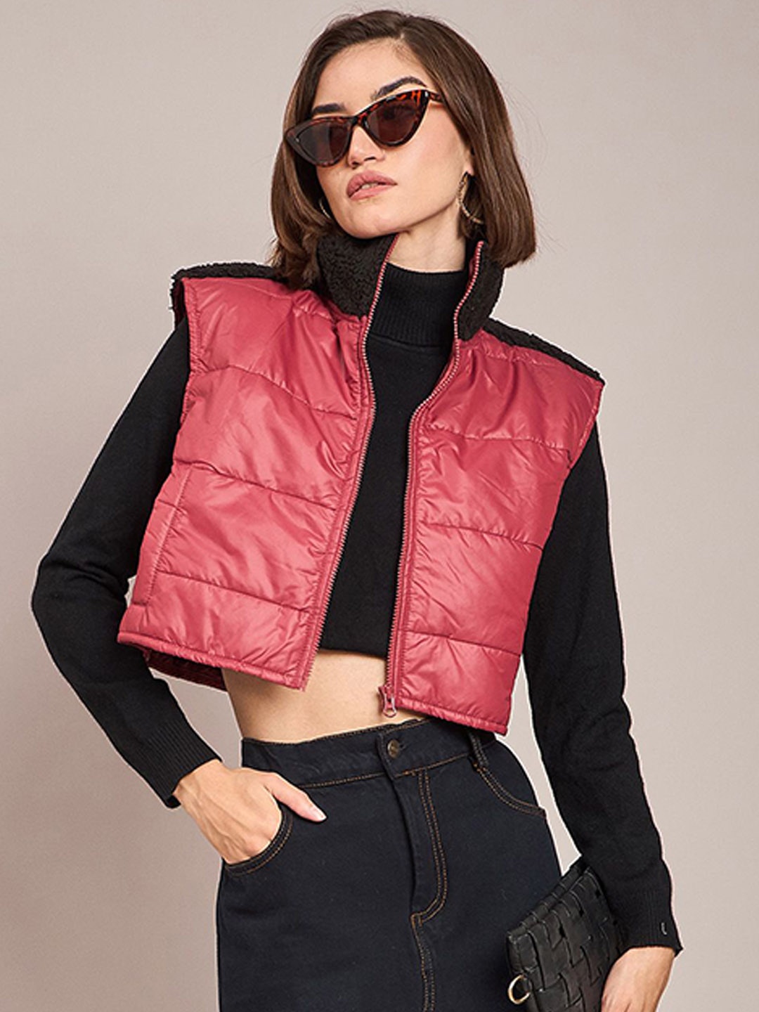 

SASSAFRAS Women Crop Padded Jacket, Maroon