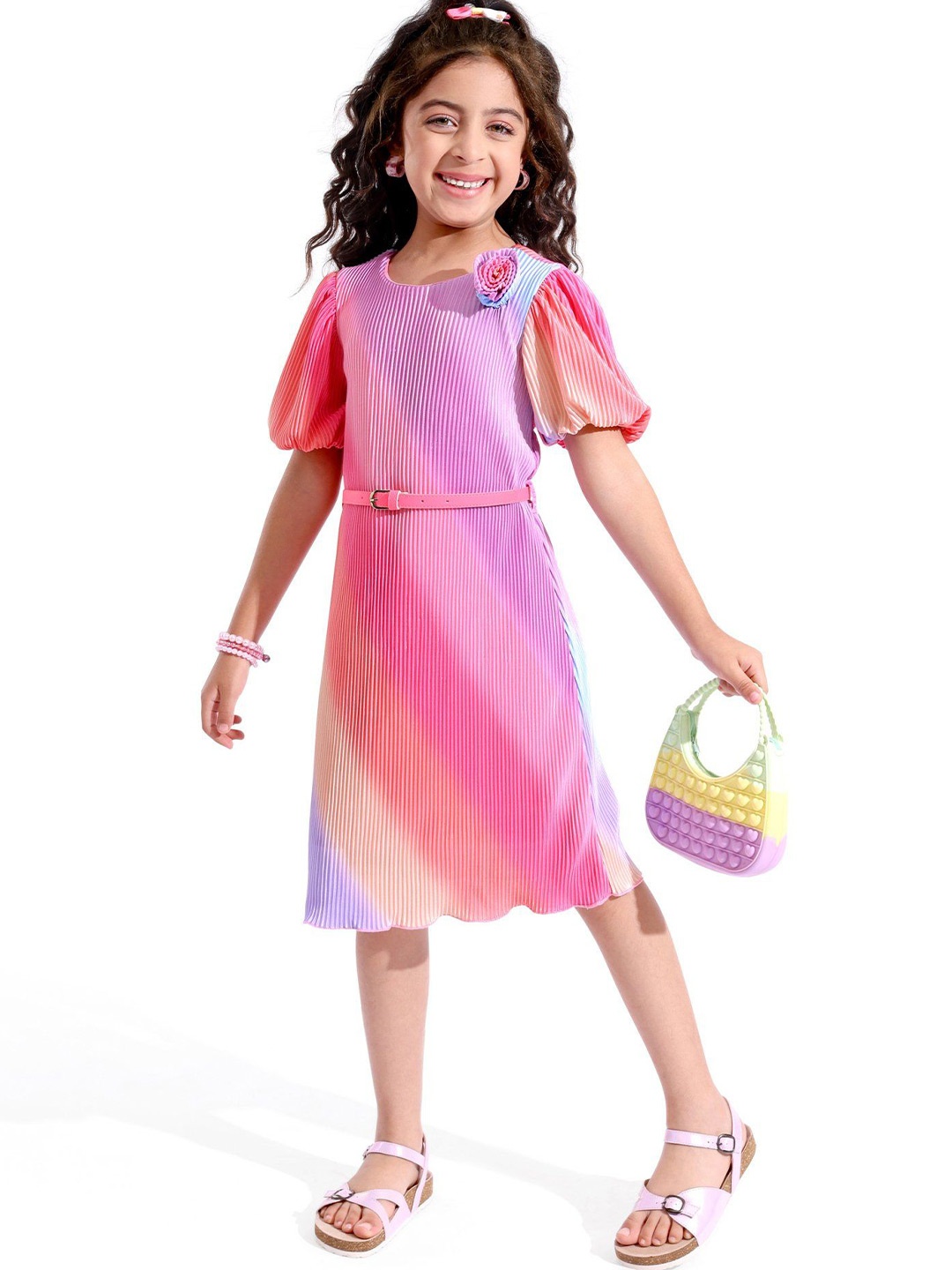 

Hola Bonita Girls Round Neck A-Line Dress, Pink