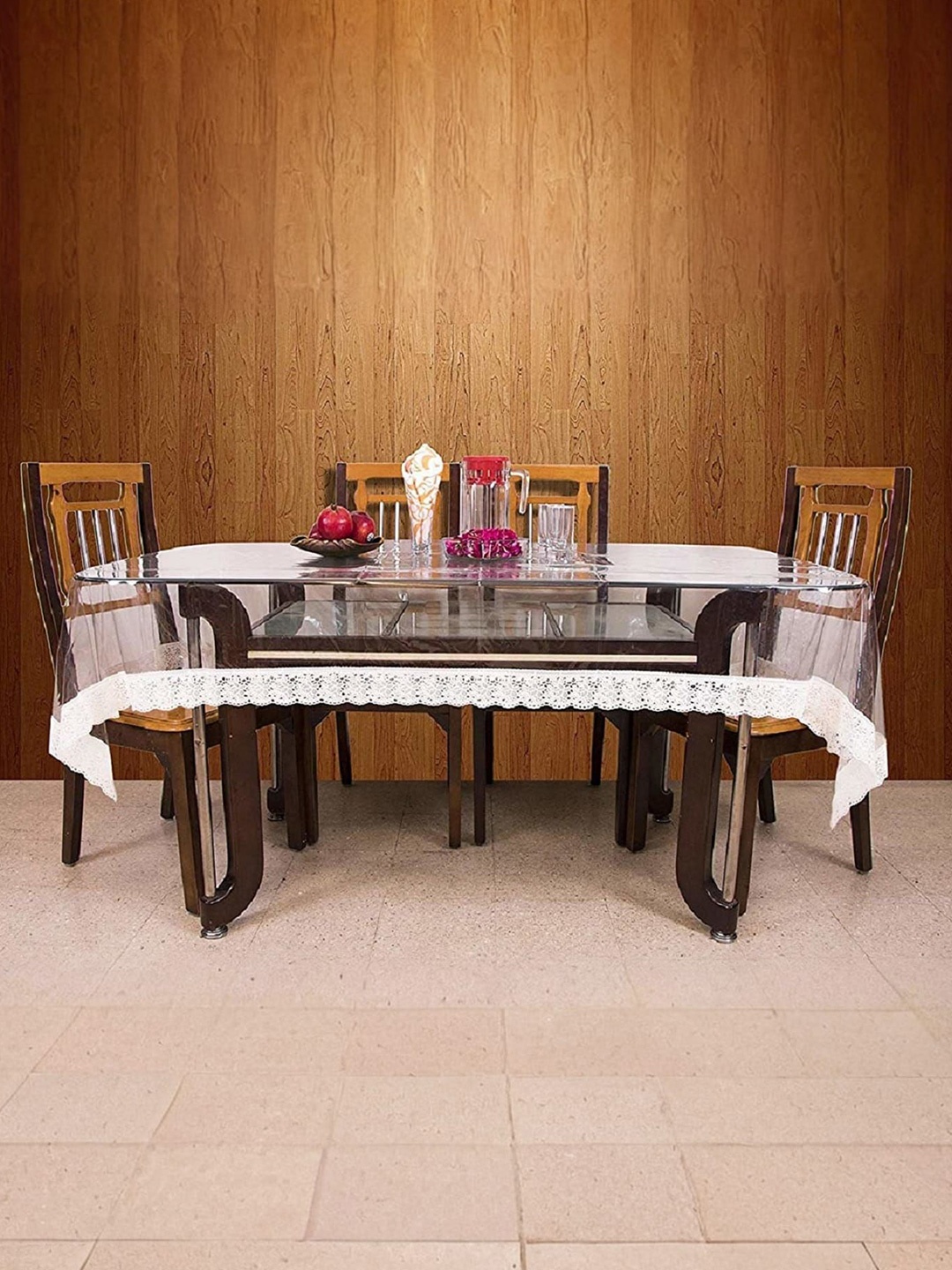 

Kuber Industries Transparent Plastic 6-Seater Table Cover with Textured details