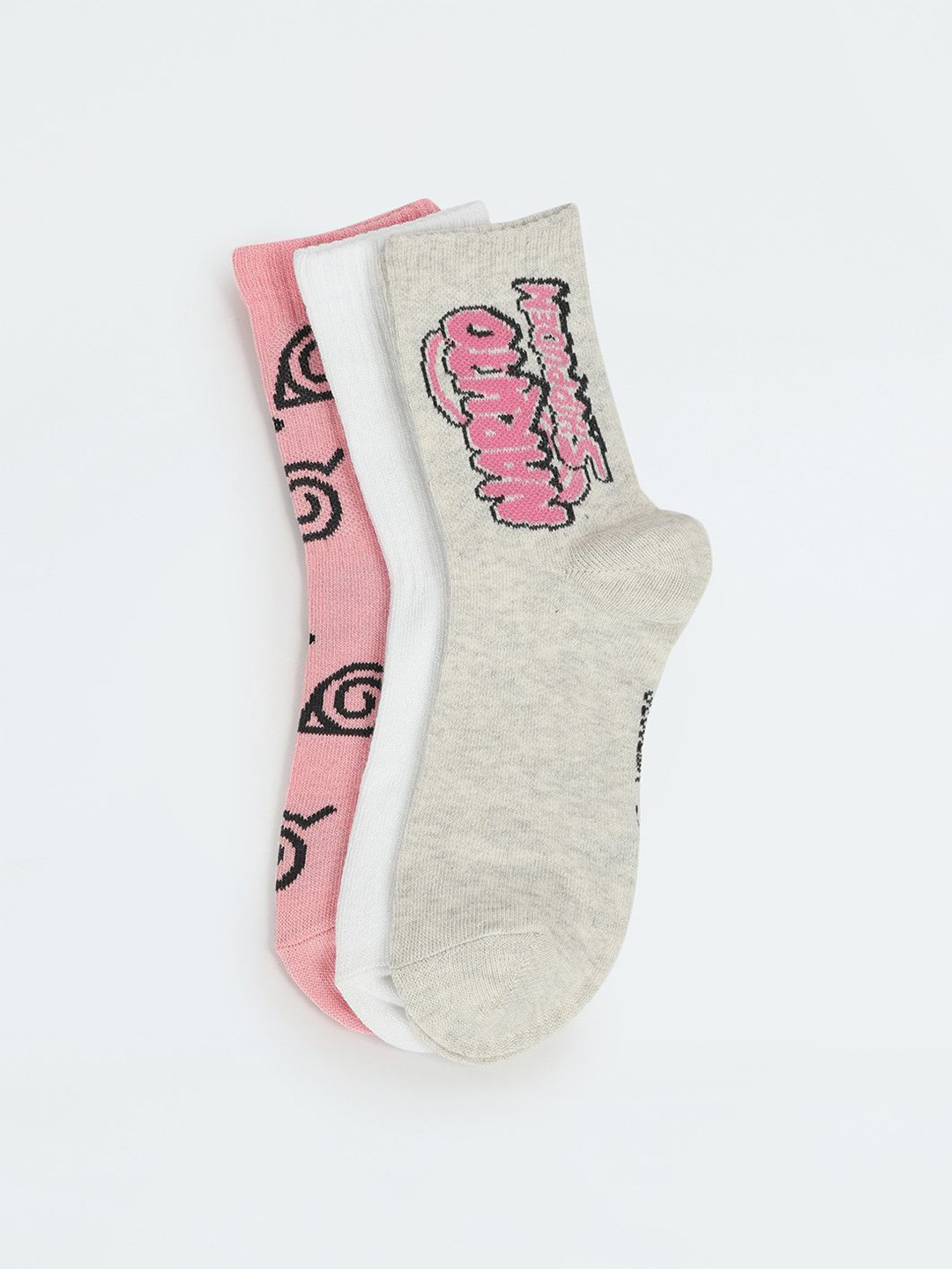 

max Girls Cotton Pack Of 3 Patterned Cotton Ankle-Length Socks, White