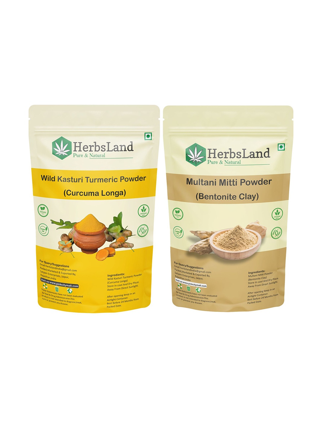 

HerbsLand Set Of 2 Wild Kasturi Turmeric Powder & Multani Mitti Powder- 150 g Each, Yellow