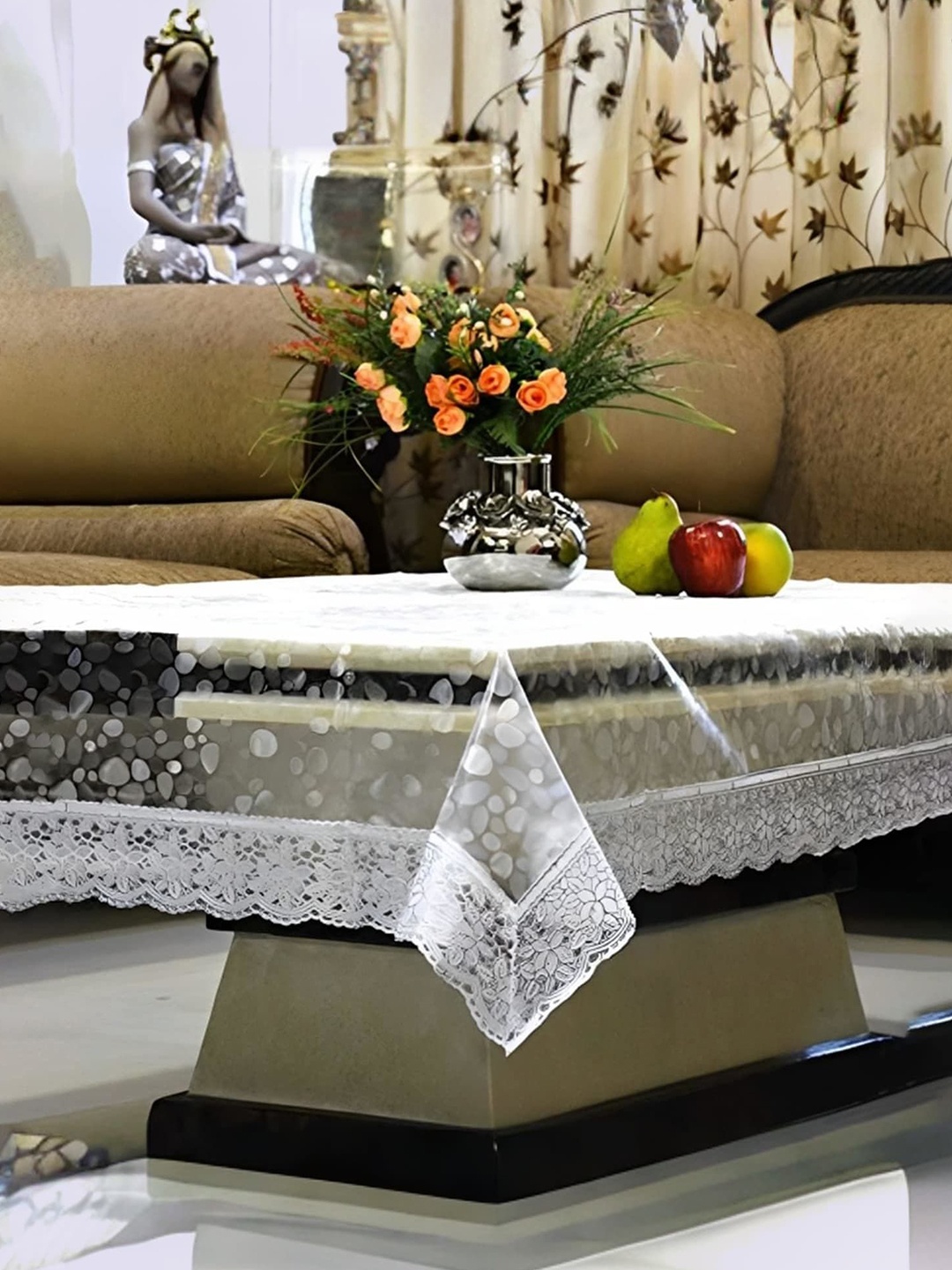 

Kuber Industries White Floral Plastic 4-Seater Table Cover