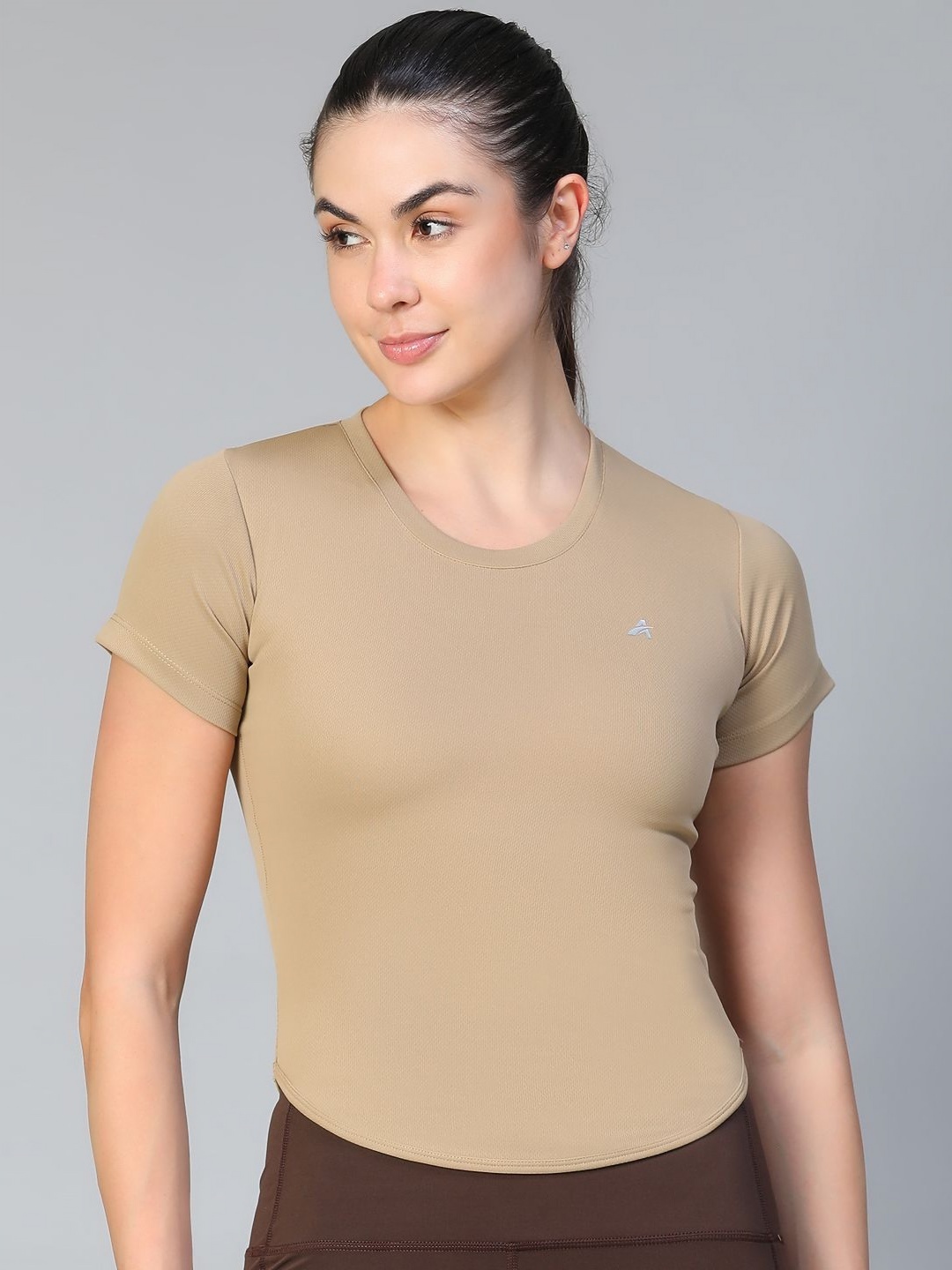 

ATHLISIS Women e-Dry Raw Edge Slim Fit T-shirt, Tan