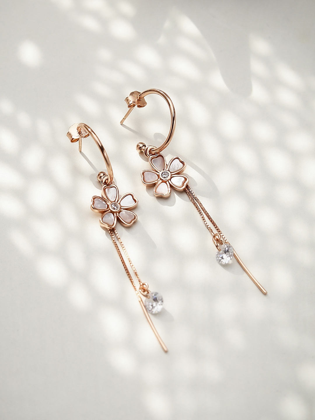 

DIAVO Rose Gold Plated 925 Sterling Silver CZ Studded Contemporary Half Hoop Earrings