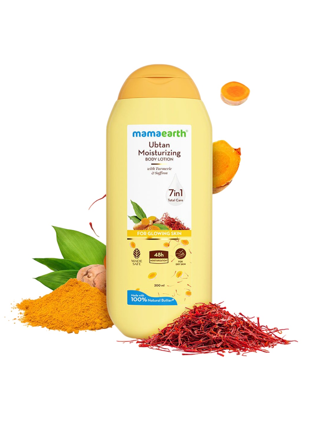 

Mamaearth Ubtan Moisturizing Body Lotion with Turmeric & Saffron for Glowing Skin -200 ml, White