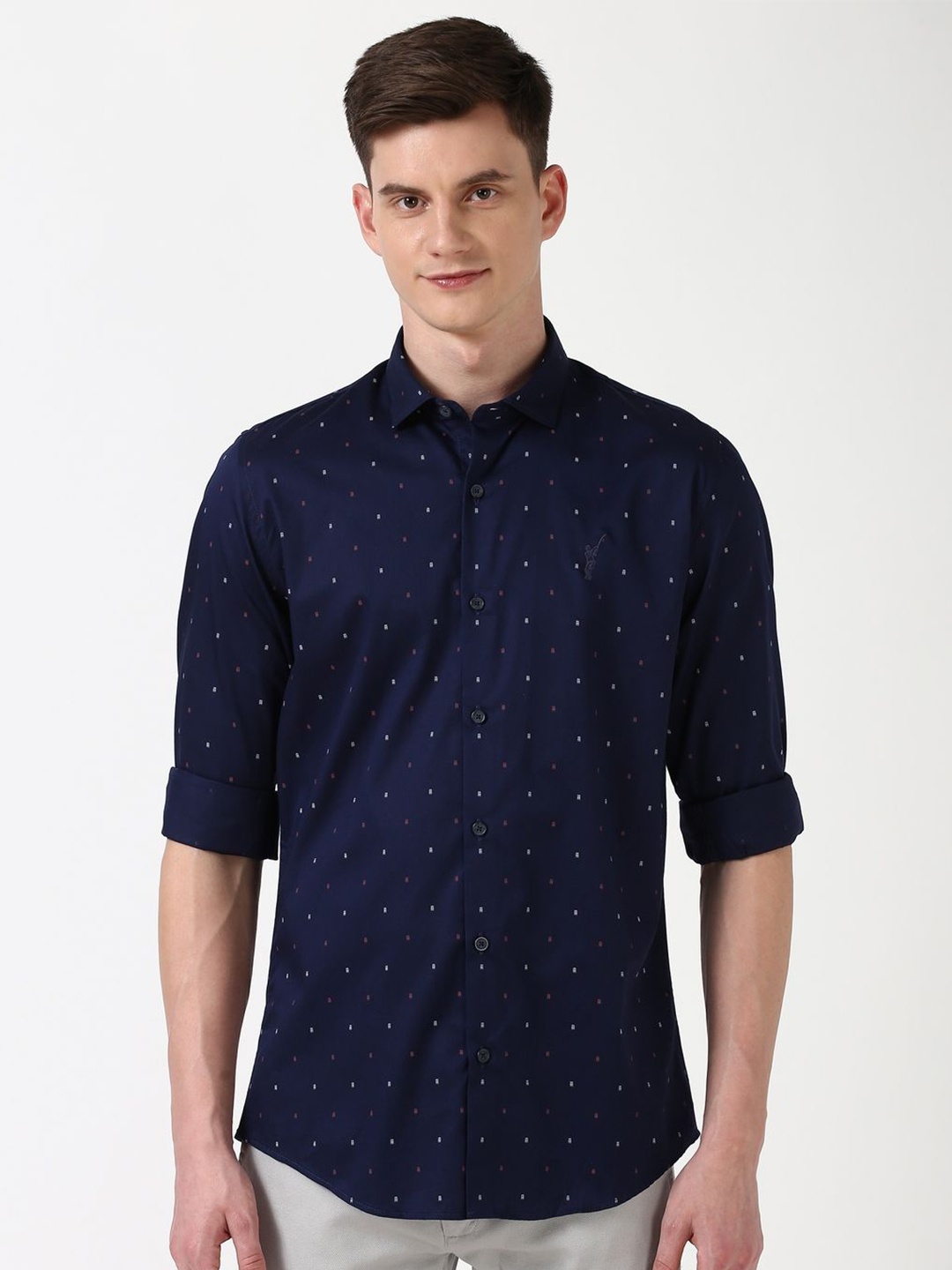 

Peter England Casuals Men Slim Fit Opaque Printed Casual Shirt, Navy blue