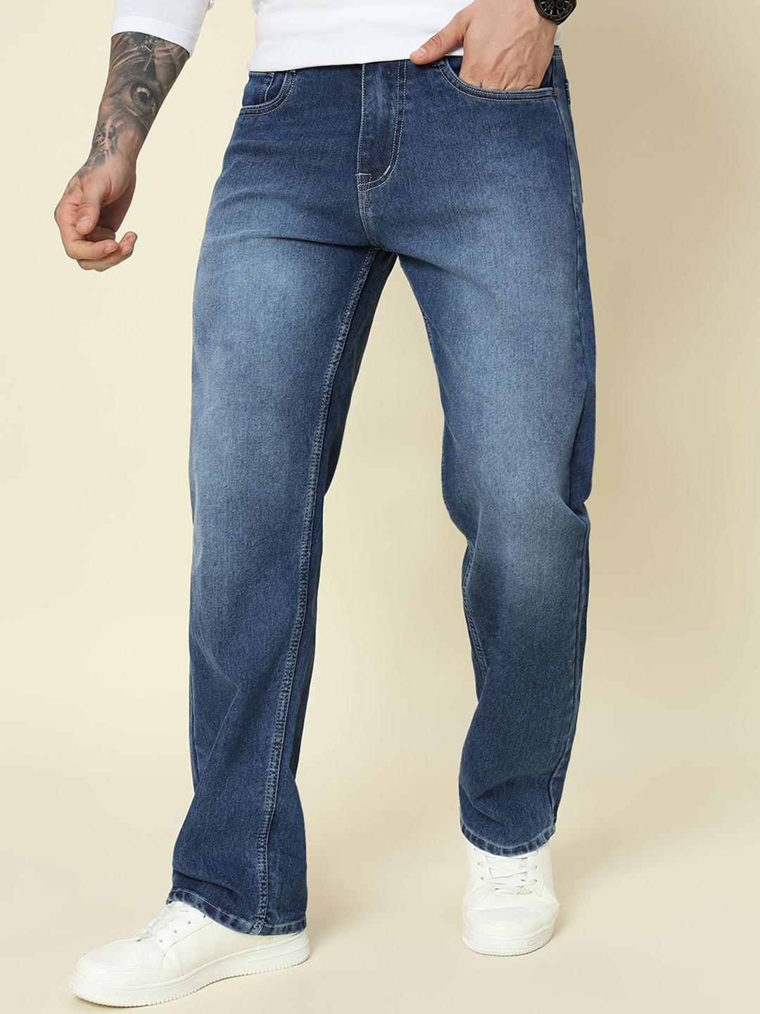 

DENIMLOOK Men Relaxed Fit Stretchable Jeans, Blue